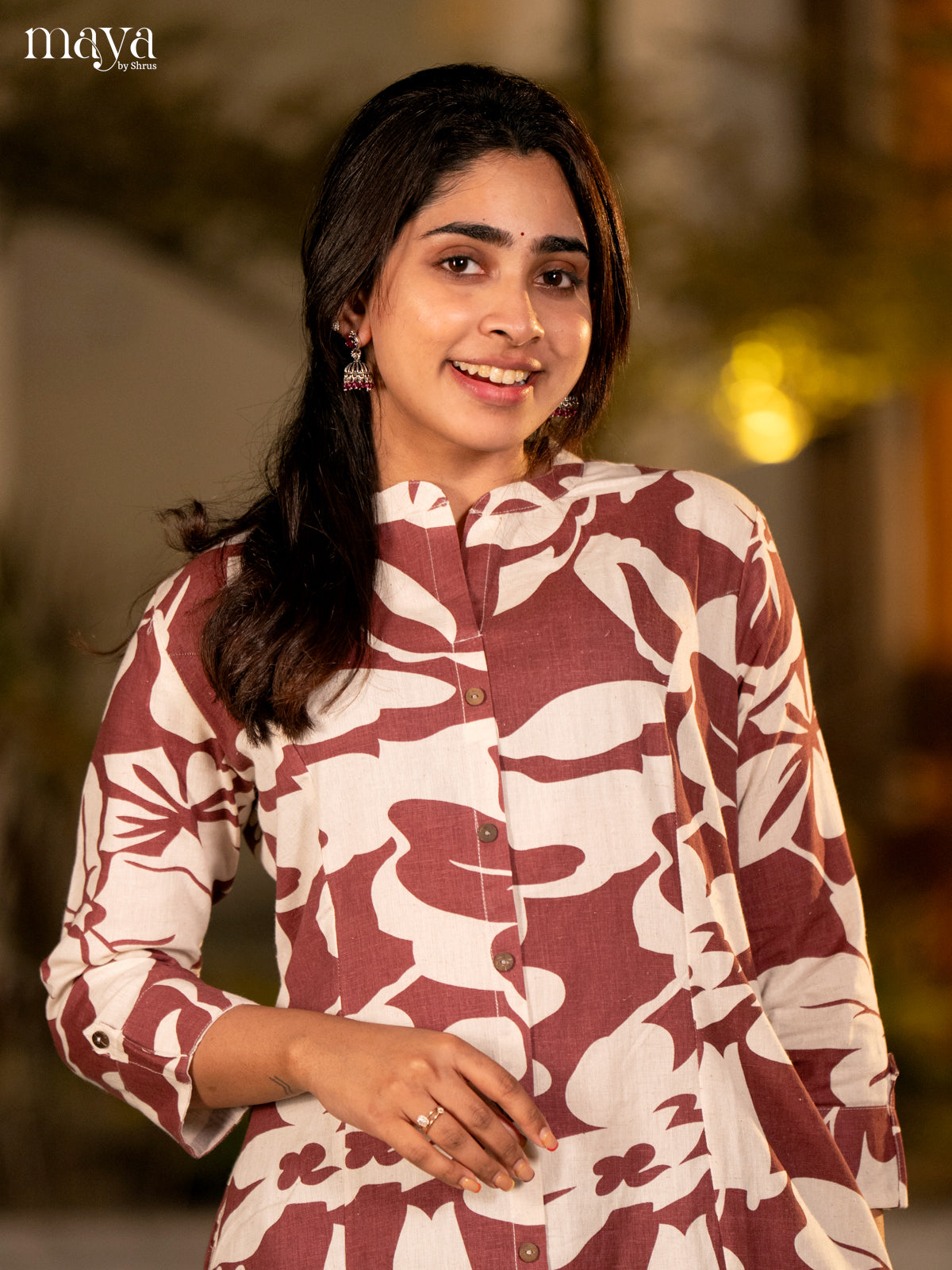 Cream Floral Printed Cotton Kurti
