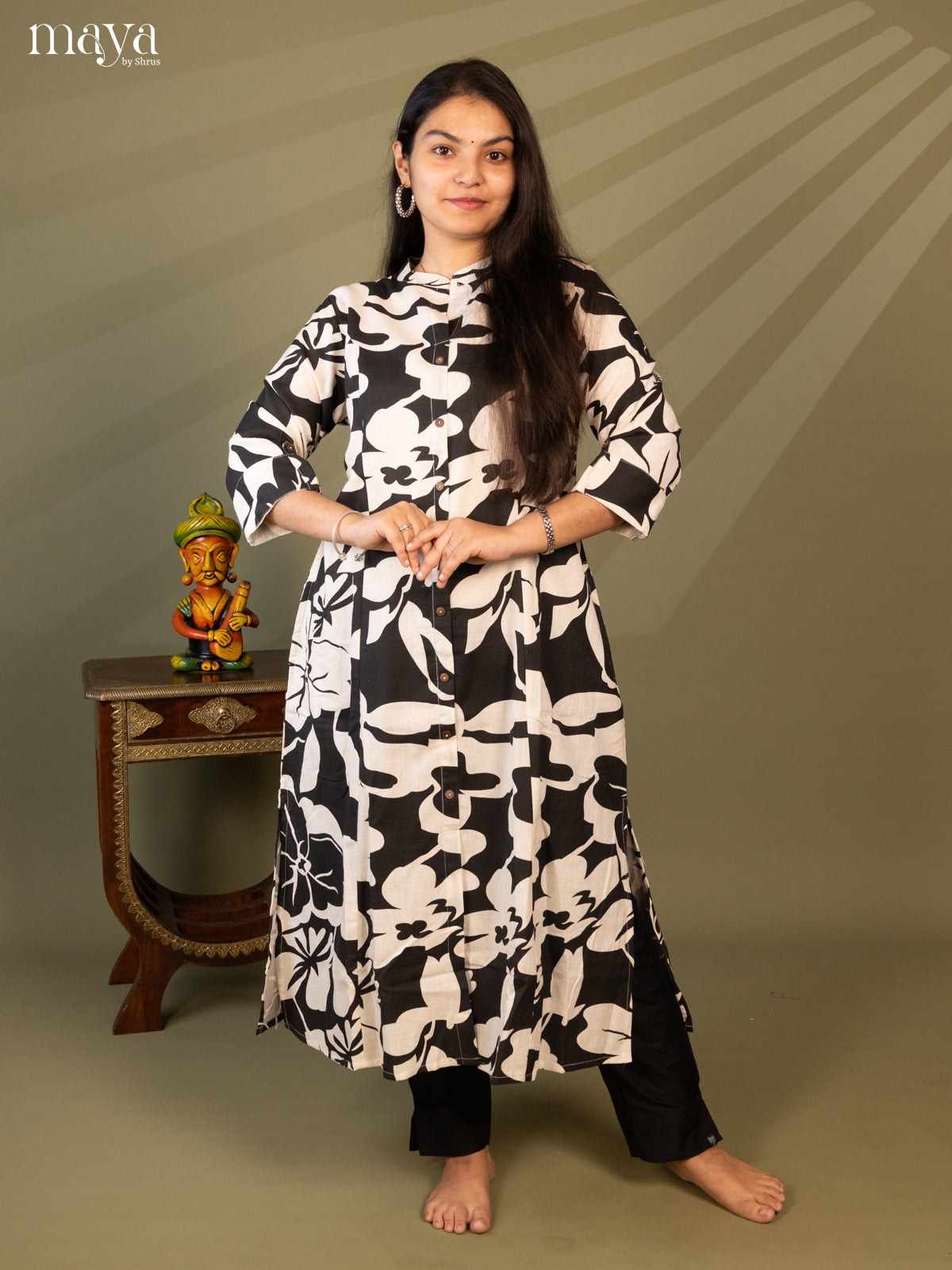 Floral Printed Cream Cotton Kurti