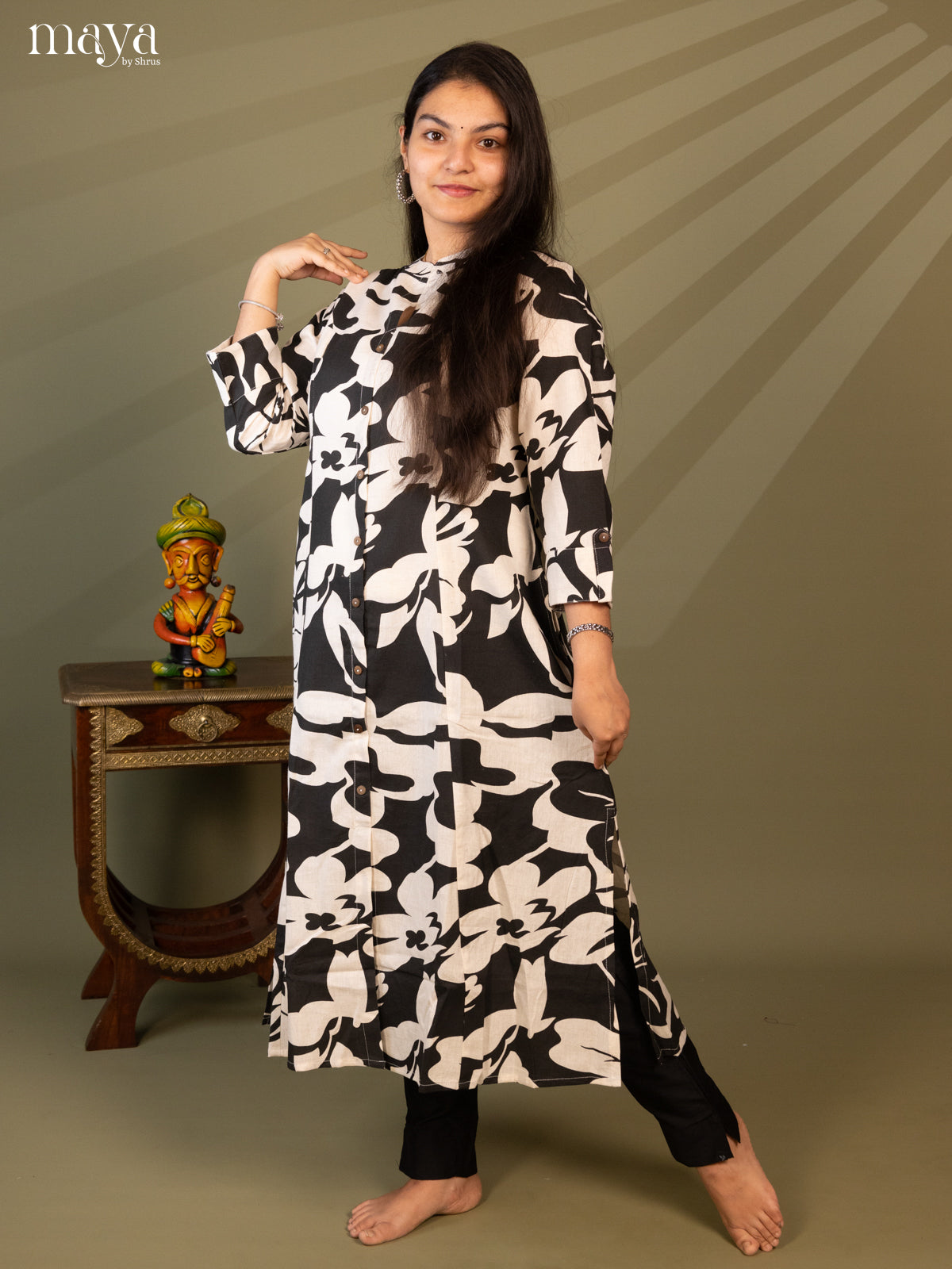 Floral Printed Cream Cotton Kurti