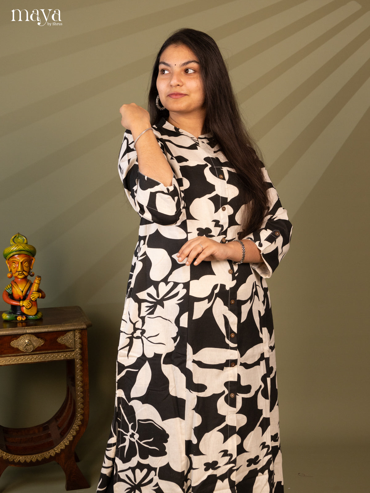 Floral Printed Cream Cotton Kurti