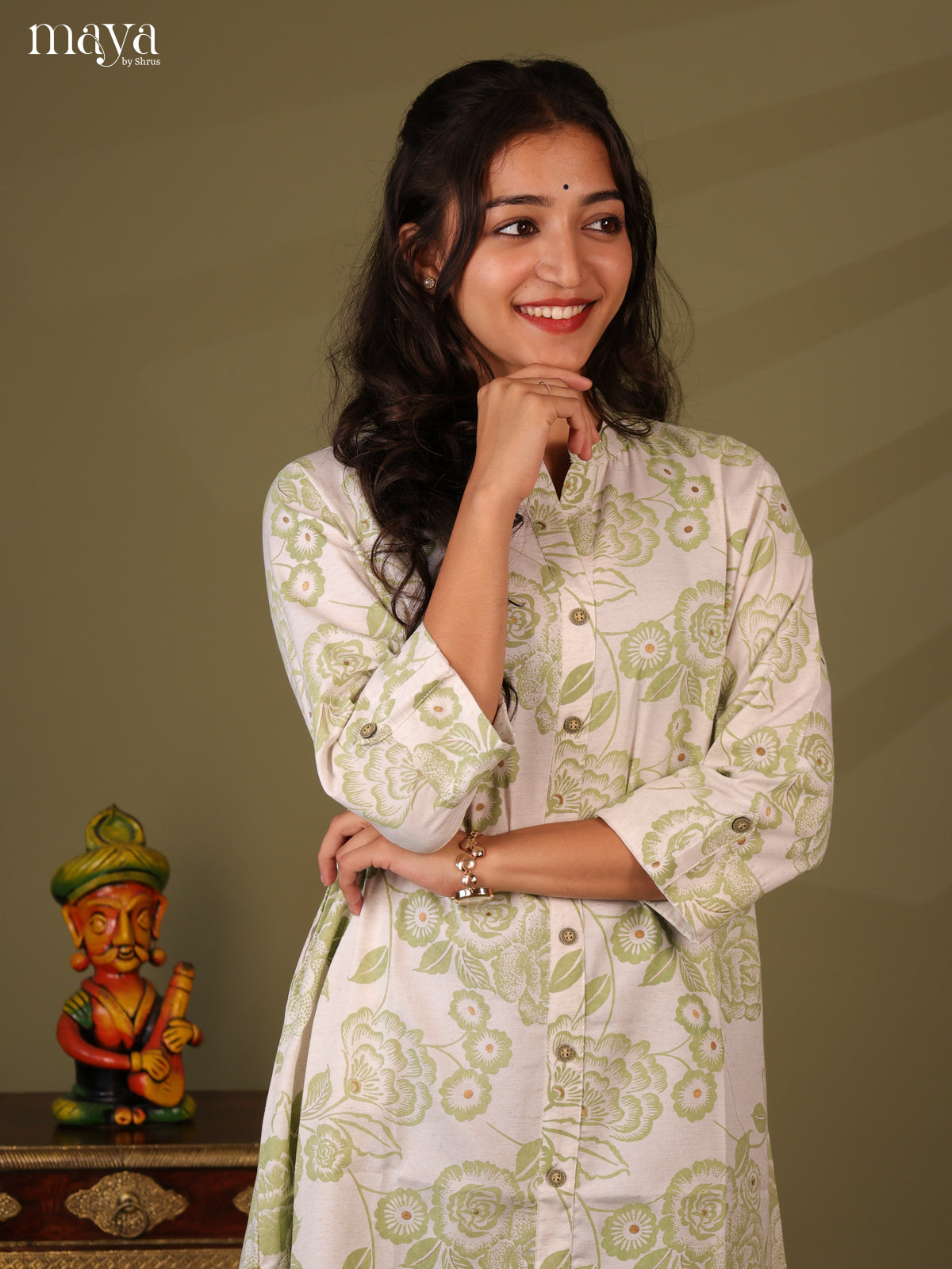 Floral Printed White Cotton Kurti
