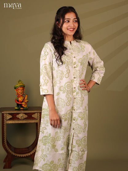 Floral Printed White Cotton Kurti