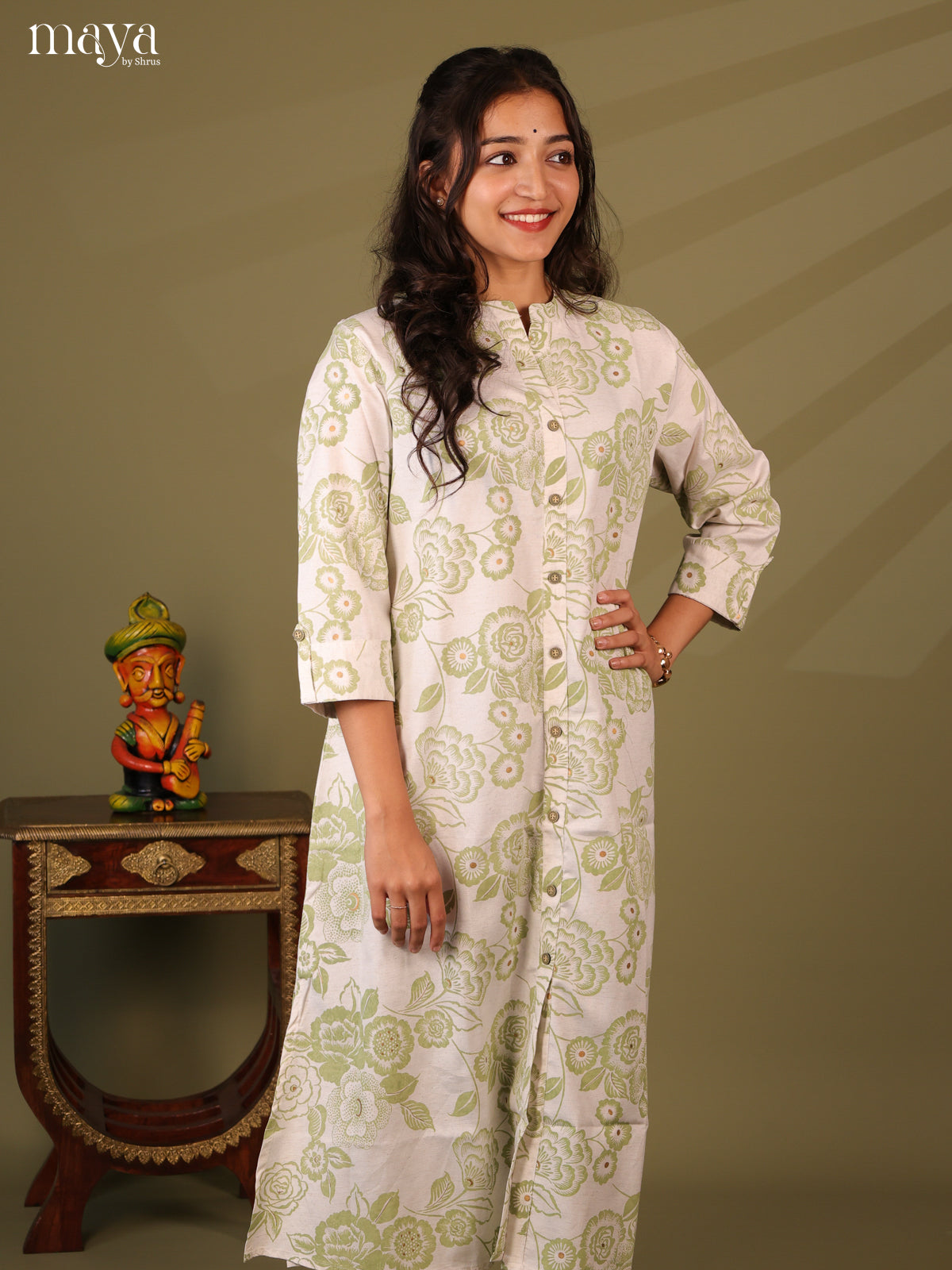 Floral Printed White Cotton Kurti