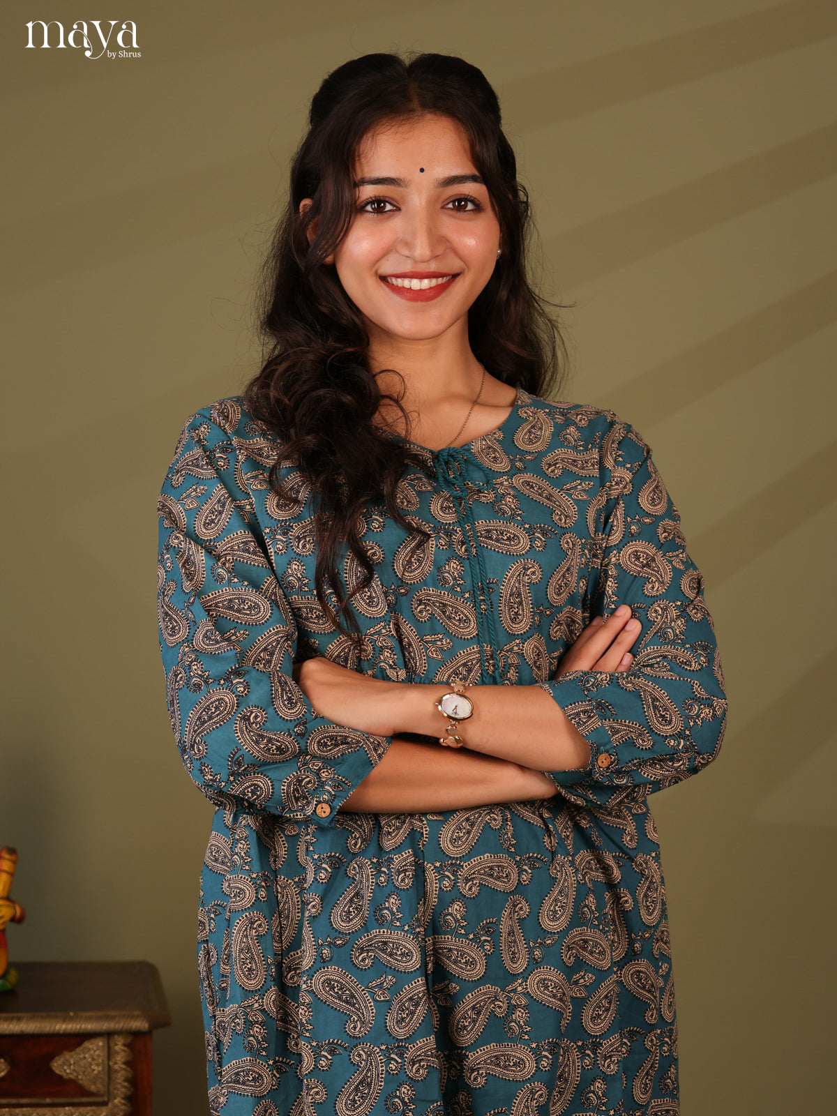 Ajrakh Printed Blue Cotton Short Kurti