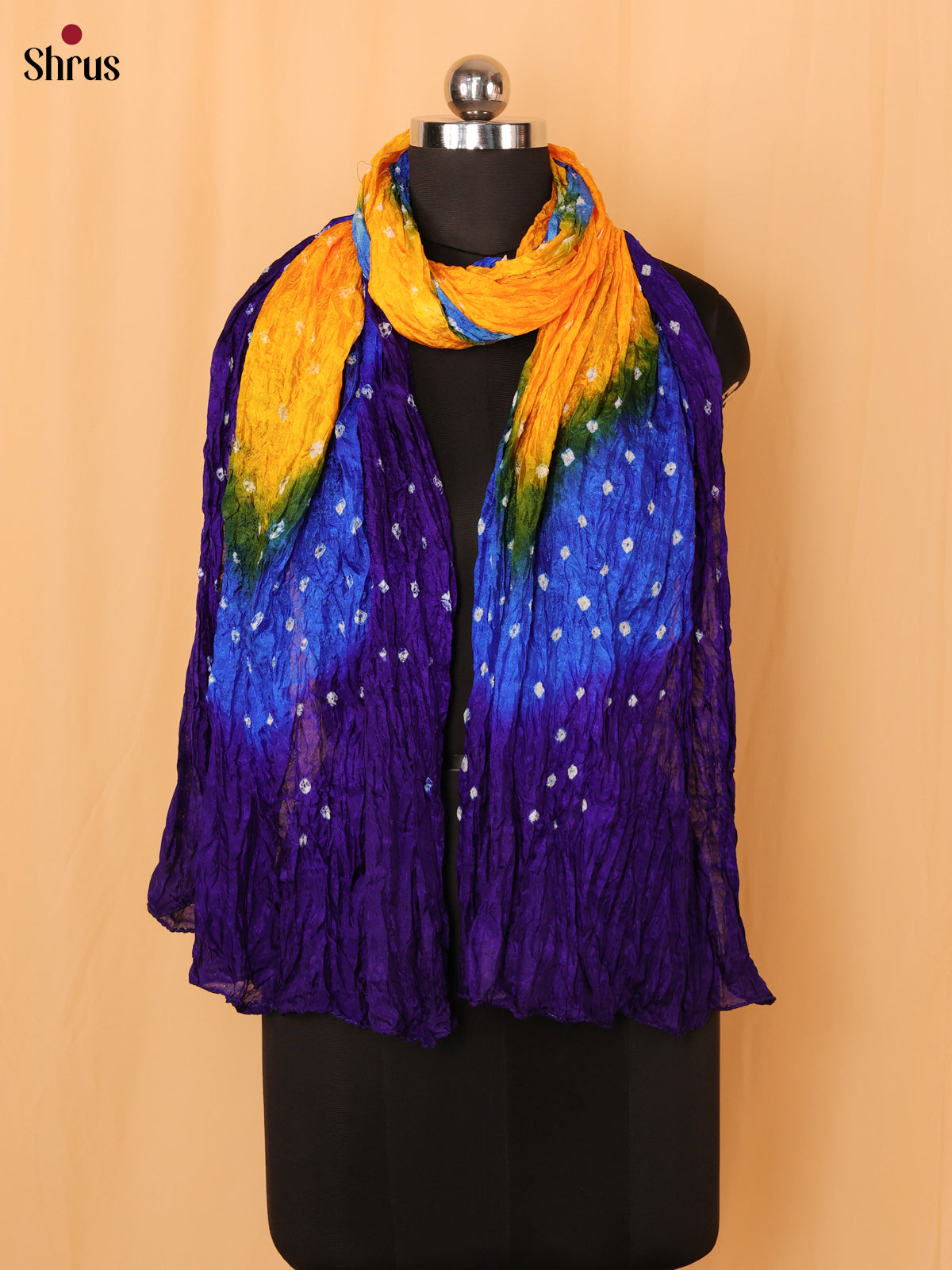 Violet With Green Bandhani Synthetic Dupatta