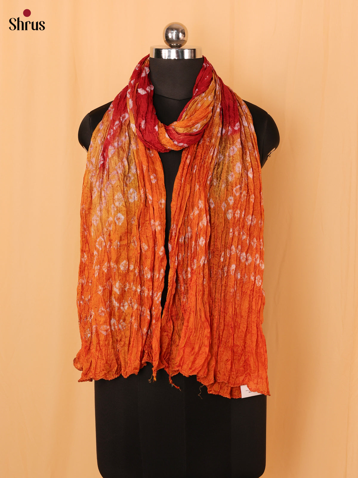 Orange Bandhani Synthetic Dupatta