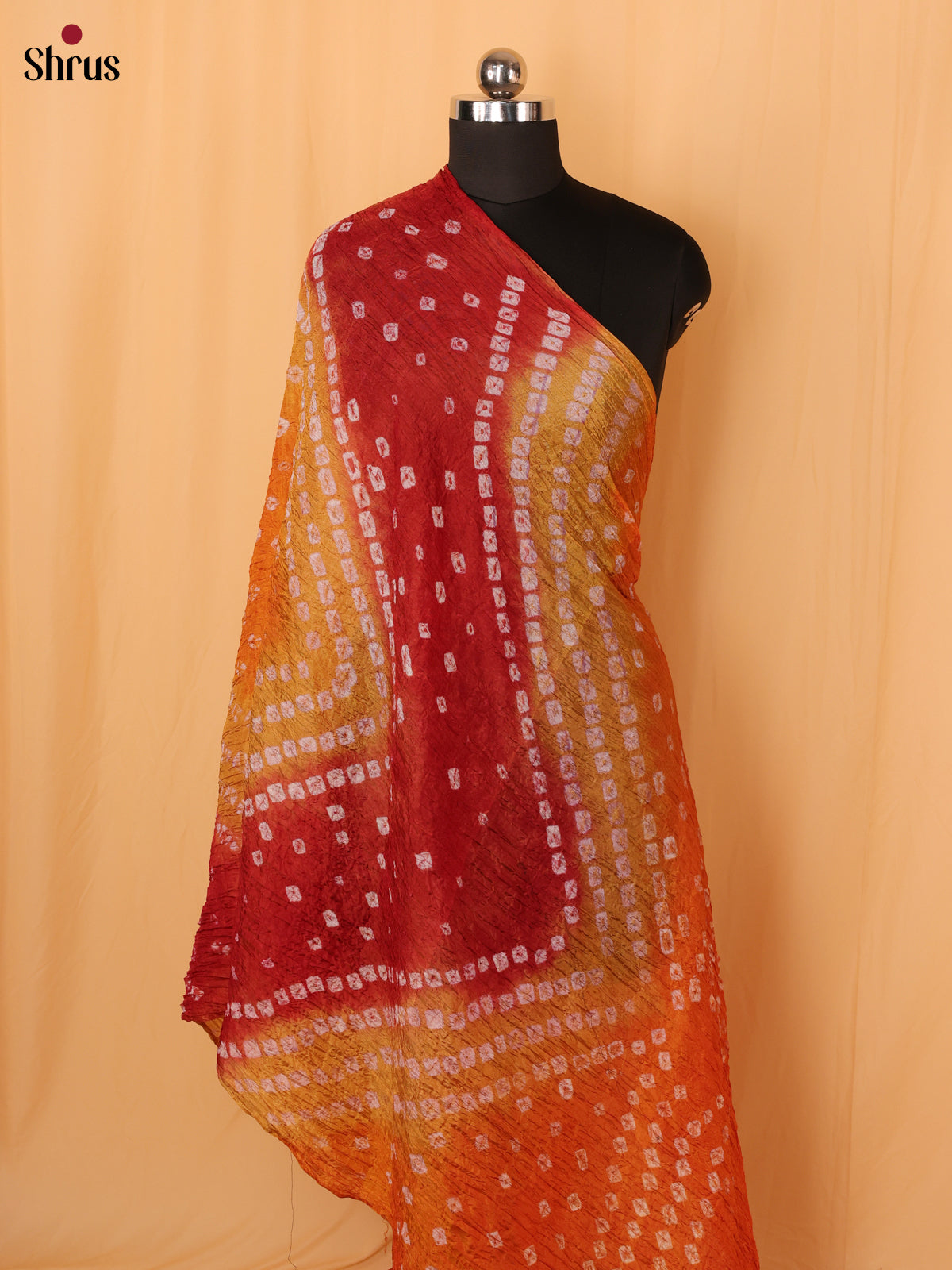 Orange Bandhani Synthetic Dupatta