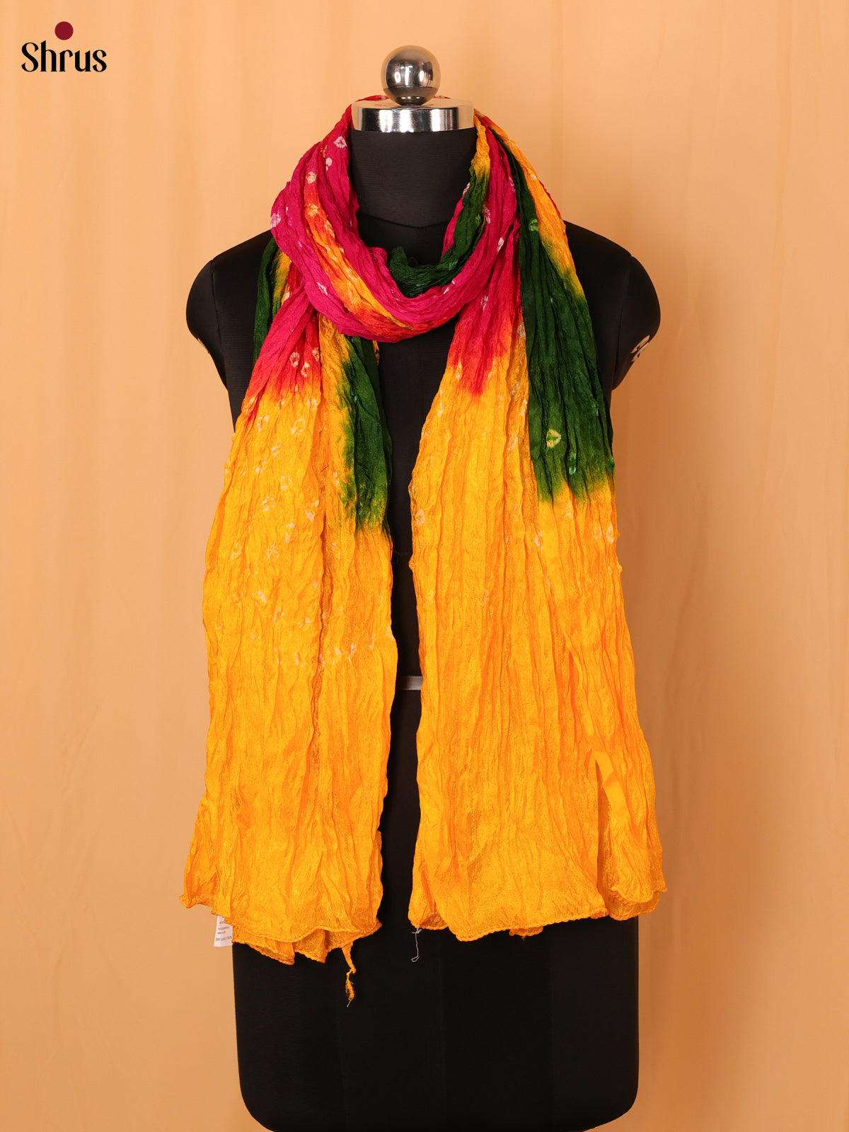 Pink With Yellow Bandhani Synthetic Dupatta