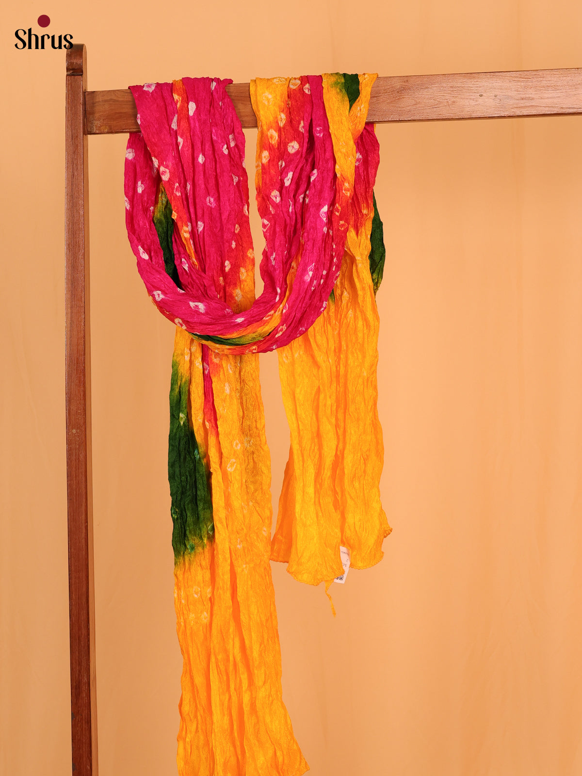 Pink With Yellow Bandhani Synthetic Dupatta