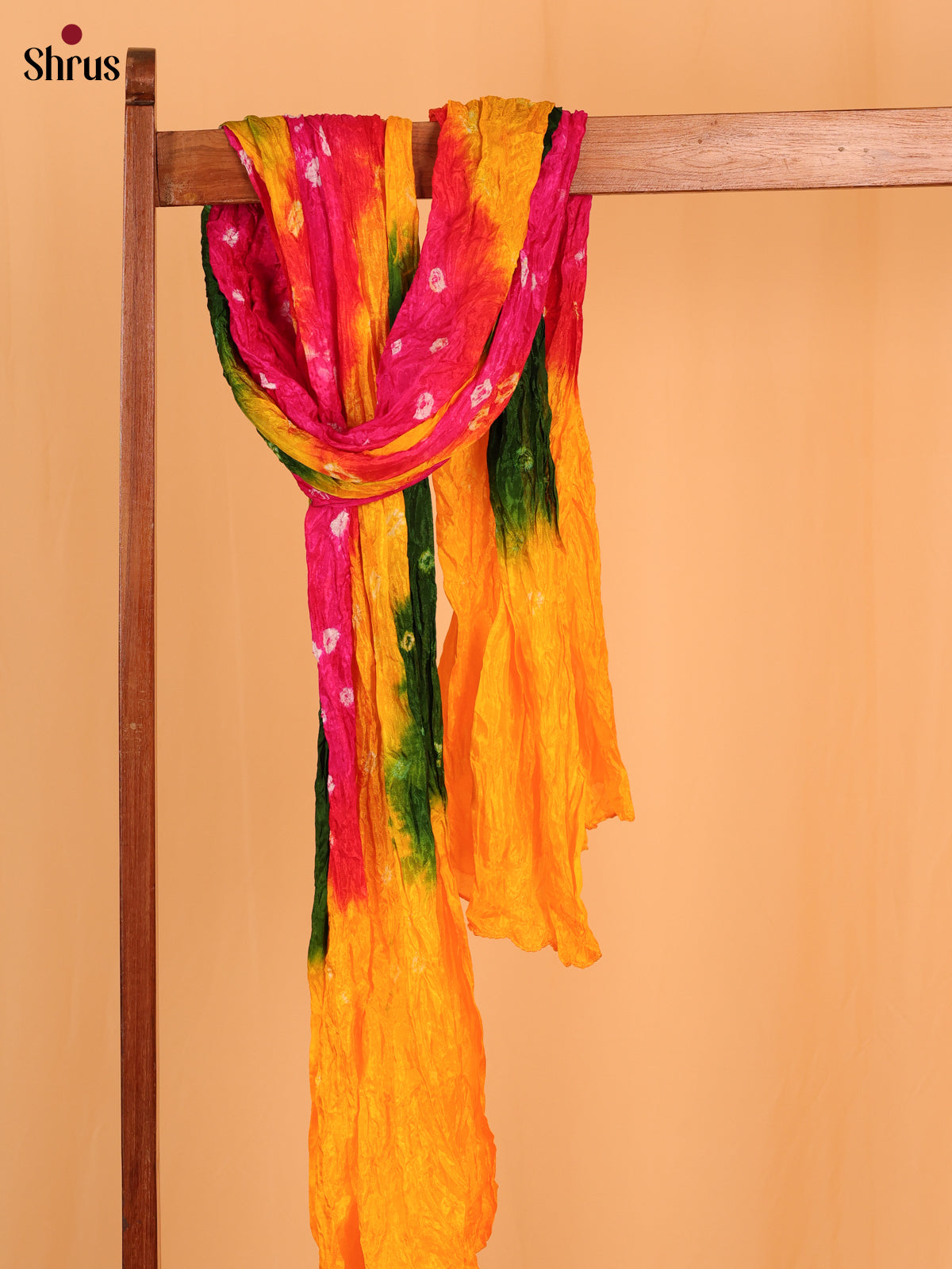 Pink with Yellow Bandhani Synthetic Dupatta