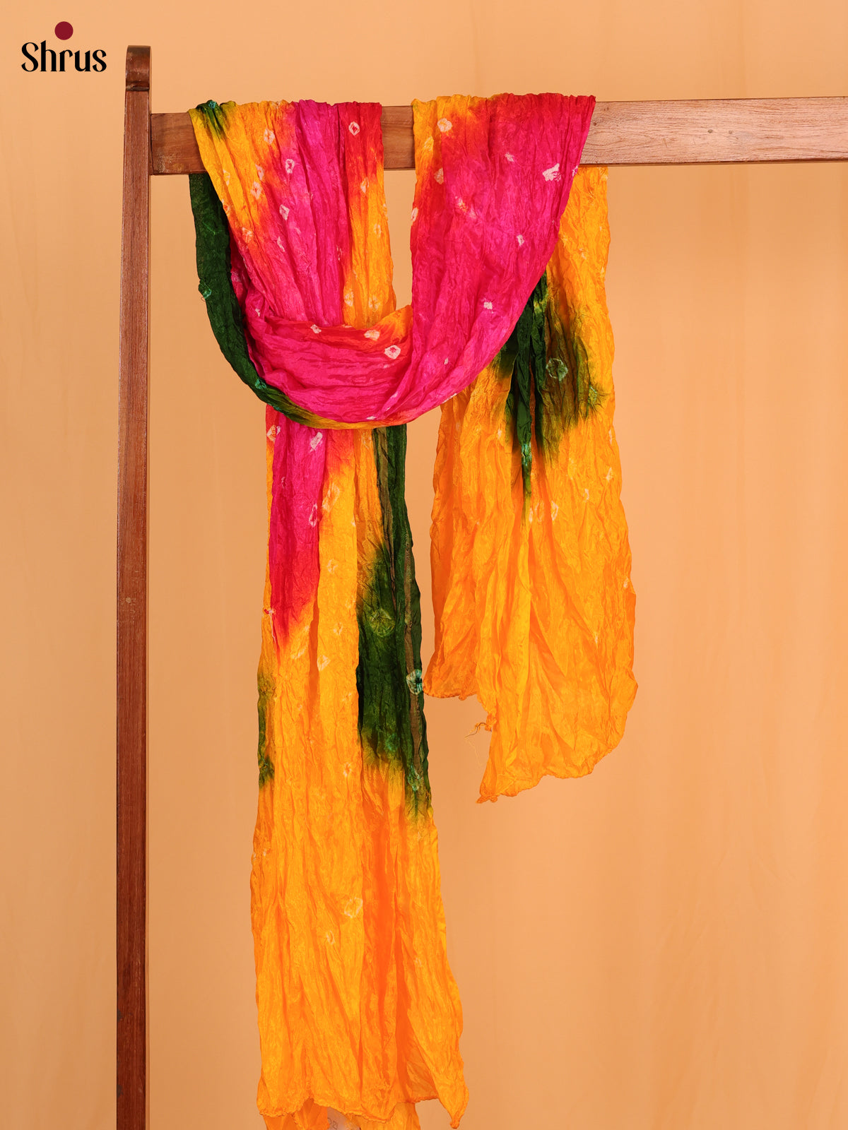 Yellow With Pink Bandhani Synthetic Dupatta