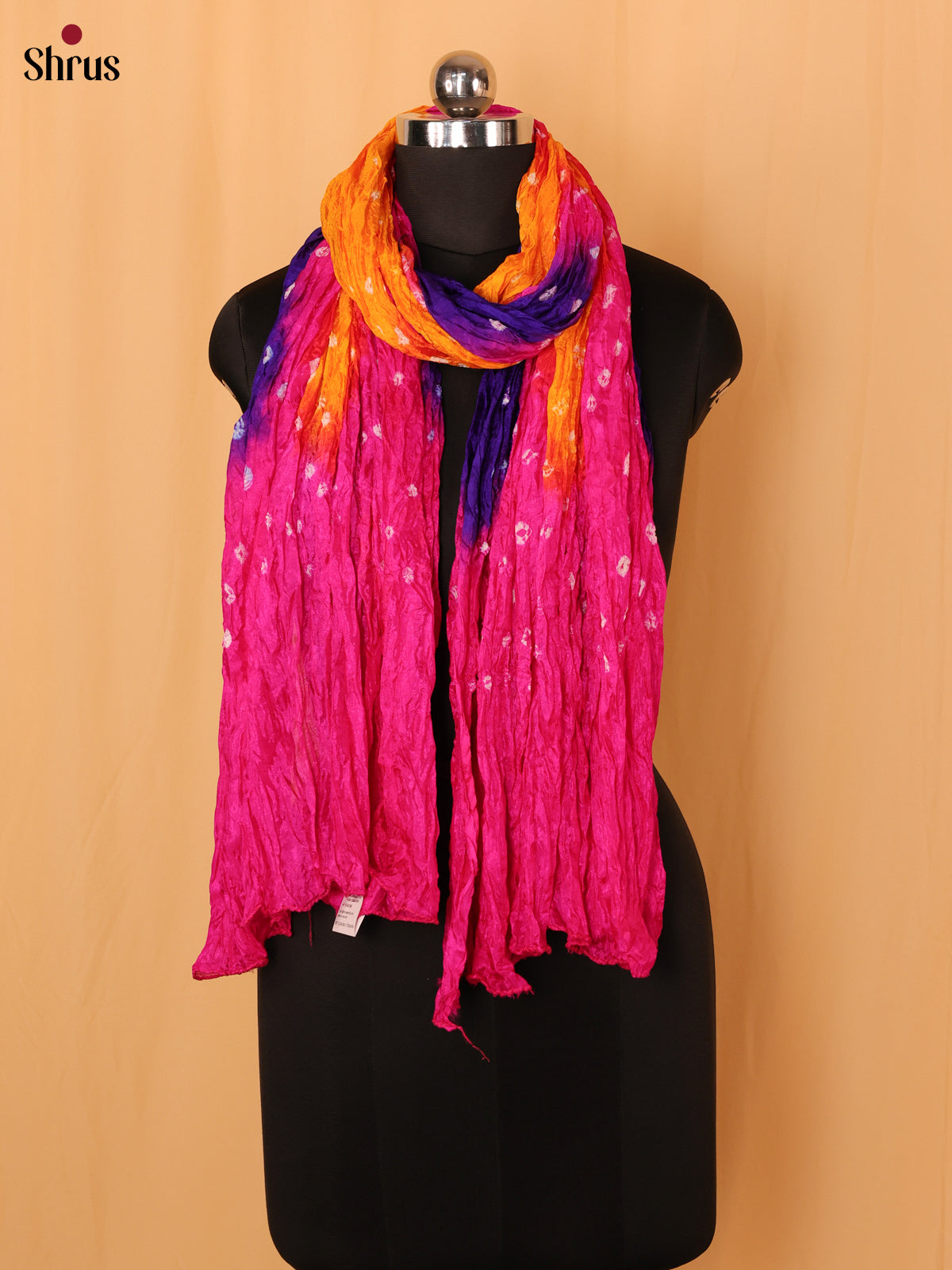 Pink With Violet Bandhani Synthetic Dupatta
