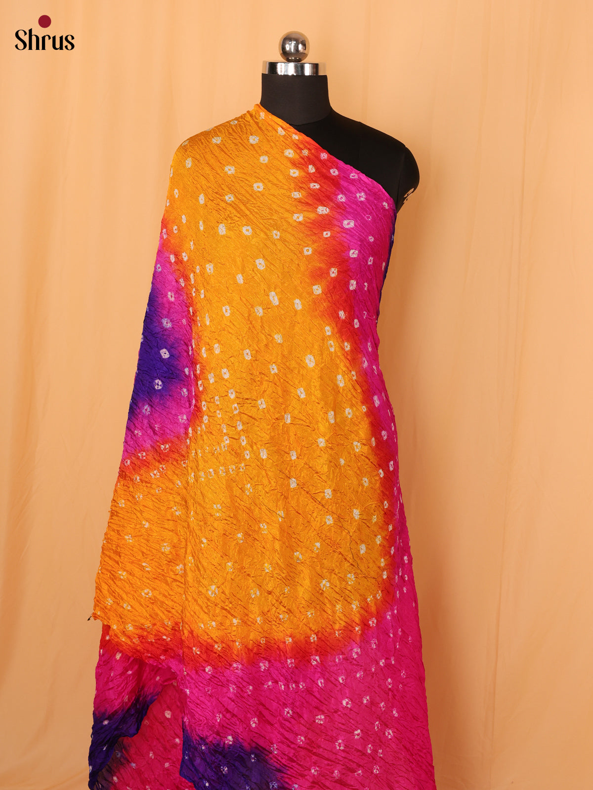 Pink With Violet Bandhani Synthetic Dupatta
