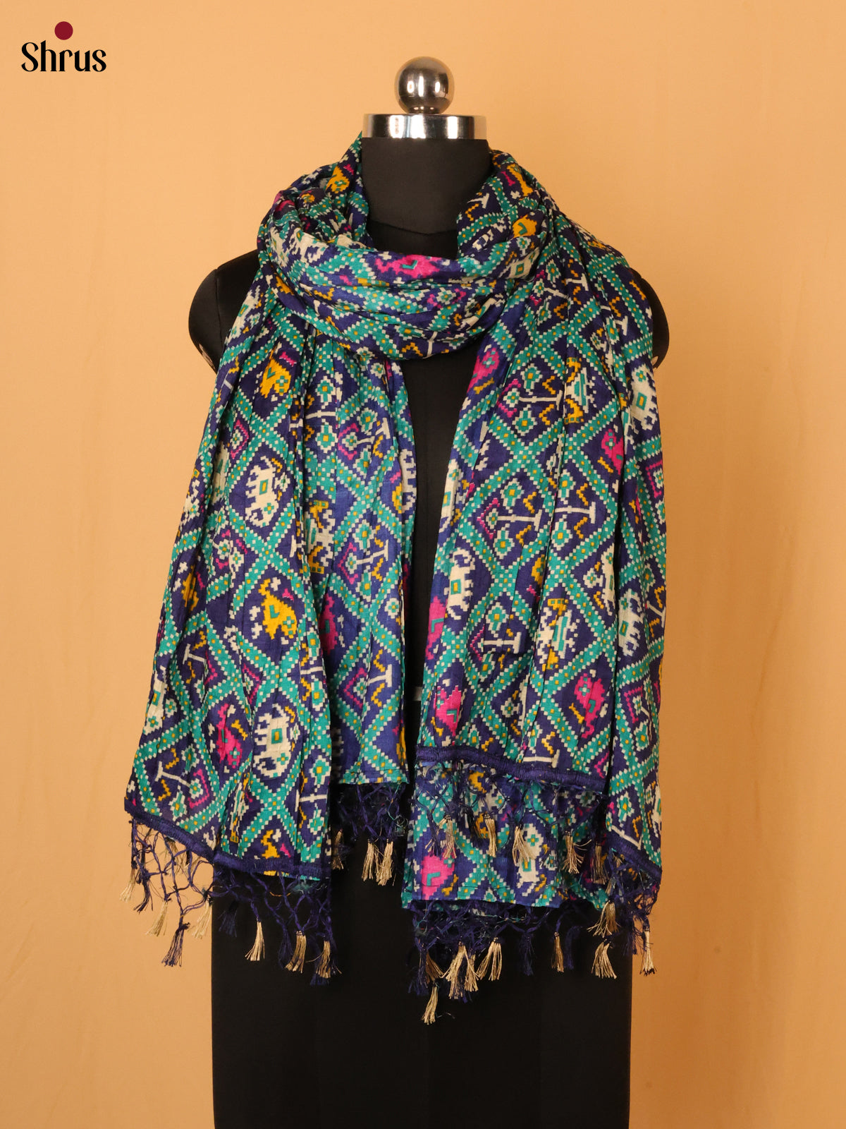 Green with Blue Patola Cotton Mix Dupatta