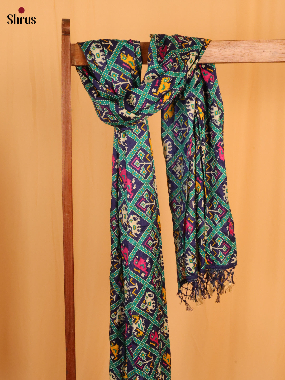 Green with Blue Patola Cotton Mix Dupatta