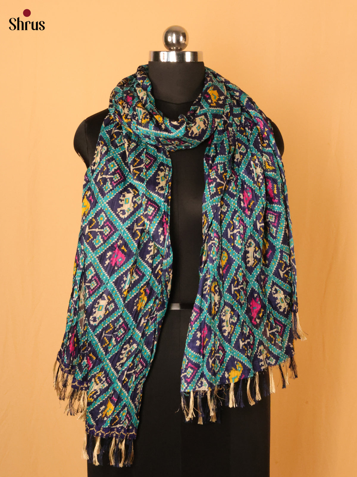 Green With Blue Patola Cotton Mix Dupatta