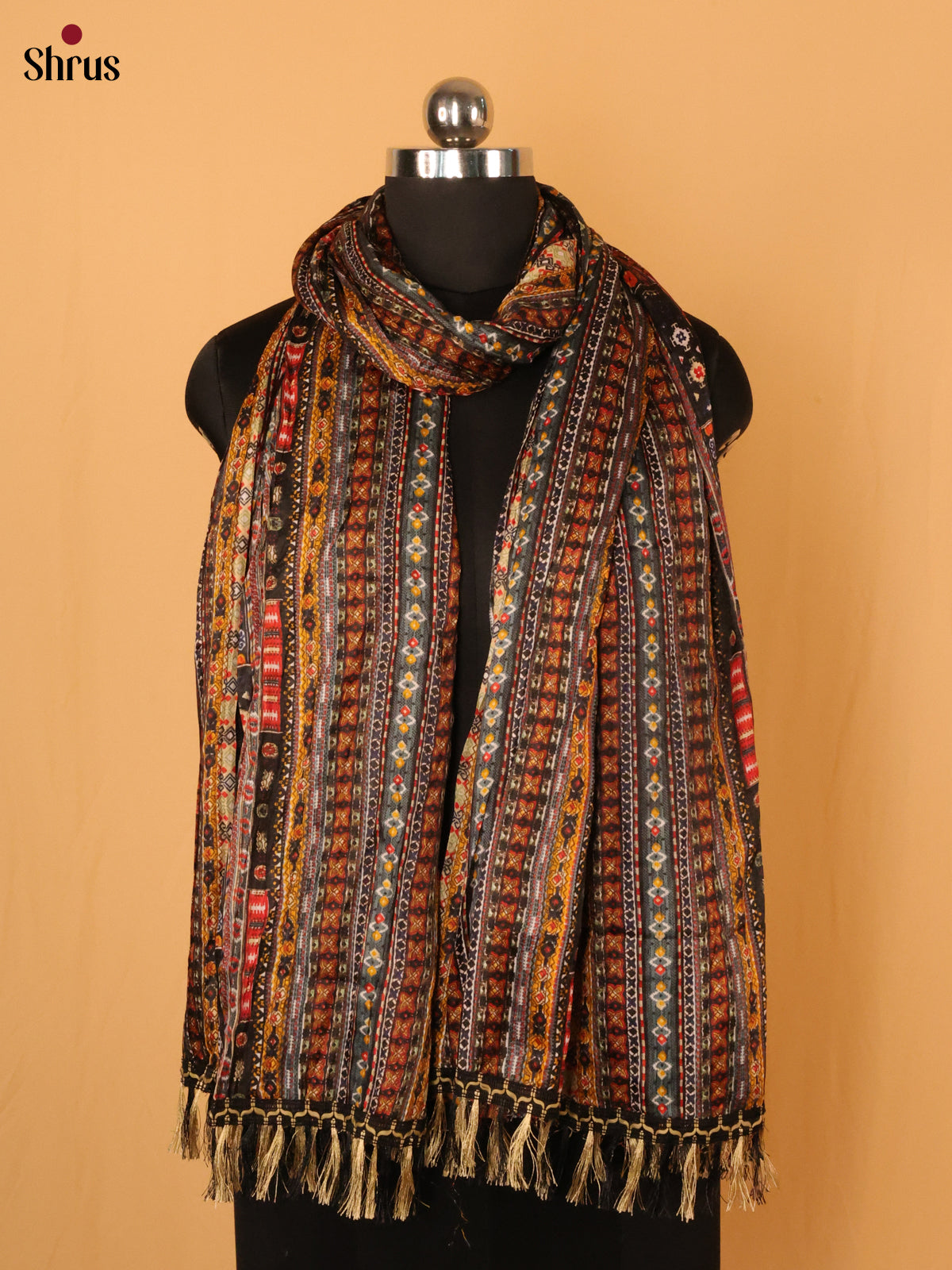 Black With Blue Geometric Cotton Mix Duptata