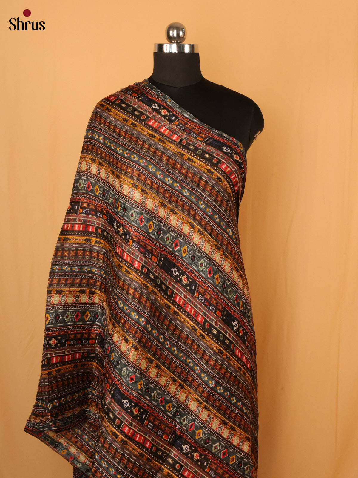 Black With Blue Geometric Cotton Mix Duptata