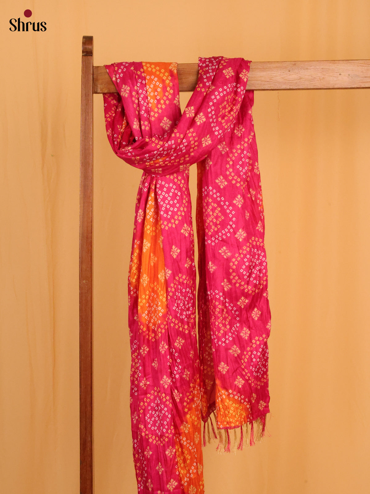 Pink with Yellow colour Bandhani Cotton Mix Dupatta