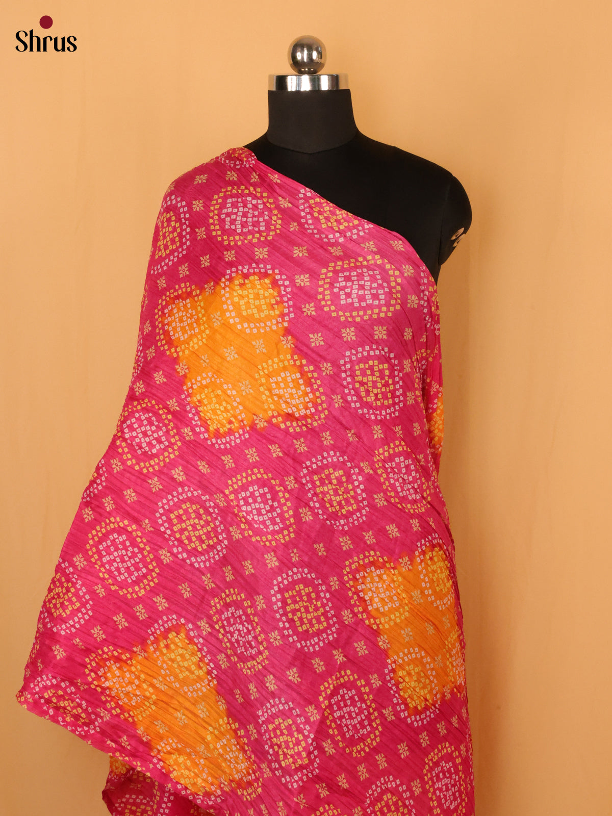 Pink with Yellow Bandhani Cotton Mix Dupatta