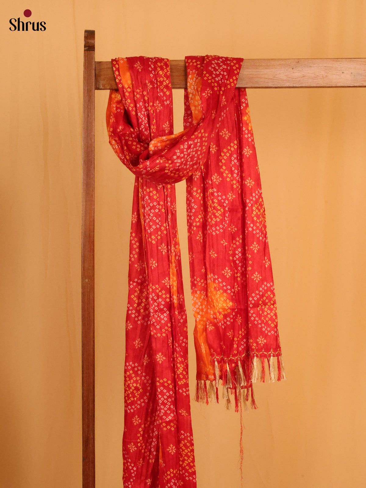 Red With Orange Bandhani Cotton mis Dupatta