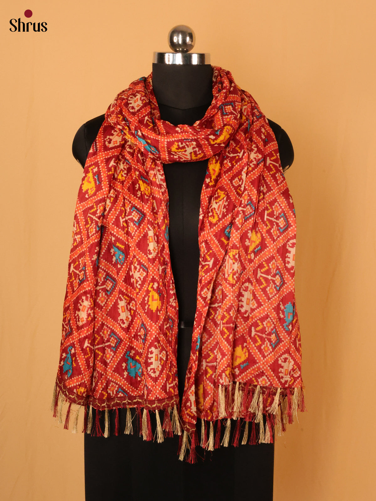 Maroon Patola Cotton Mix Dupatta