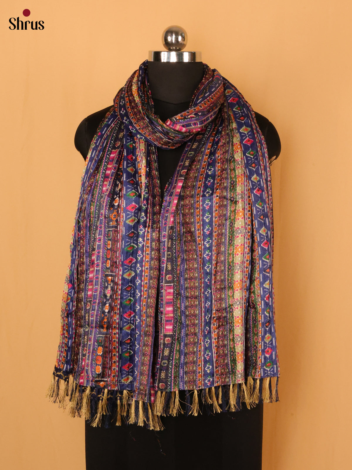 Blue Geometric Cotton Mix Dupatta