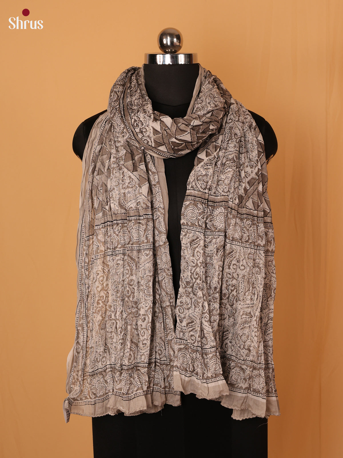 Grey Geometric Cotton Dupatta