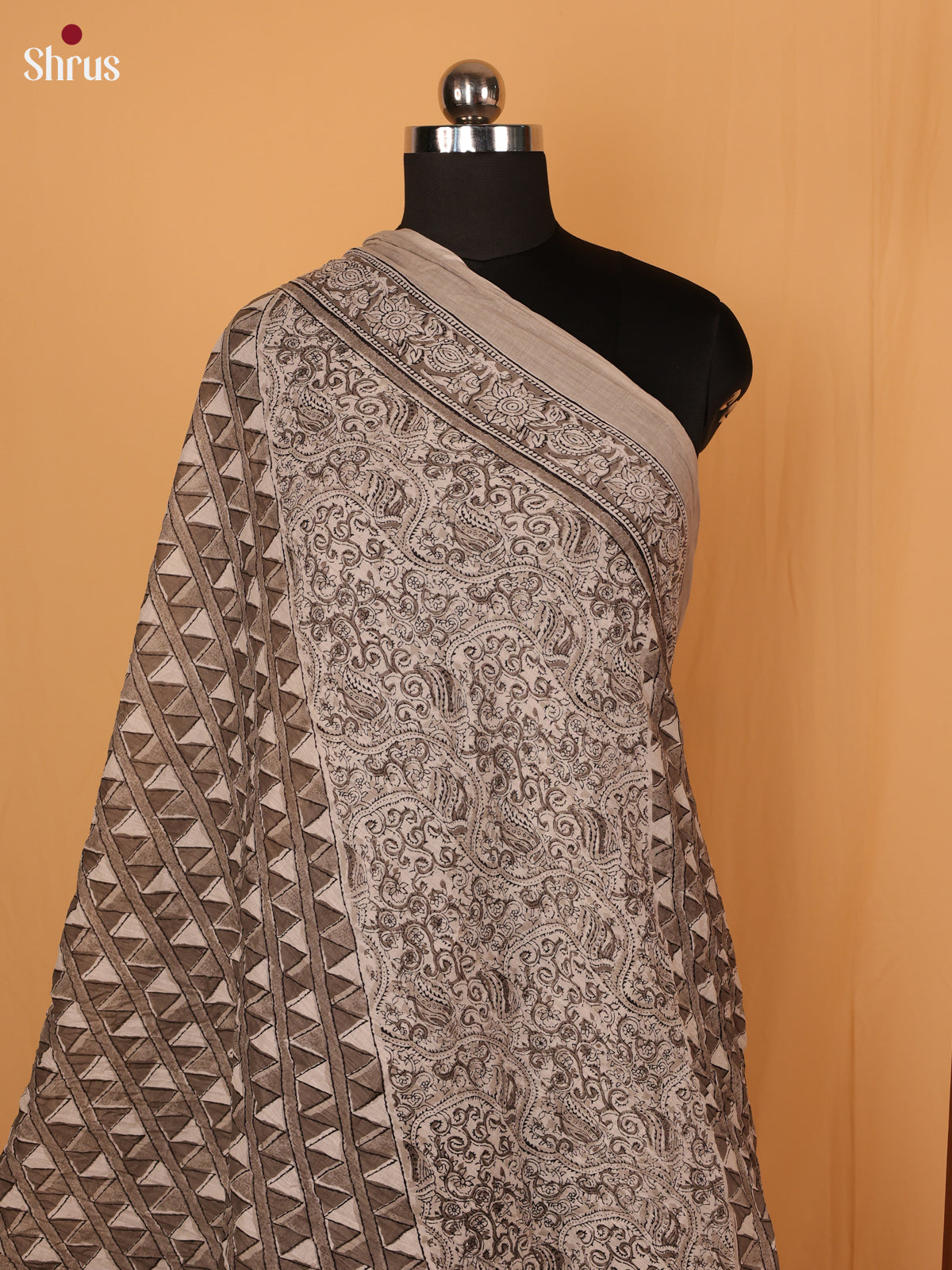 Grey Geometric Cotton Dupatta