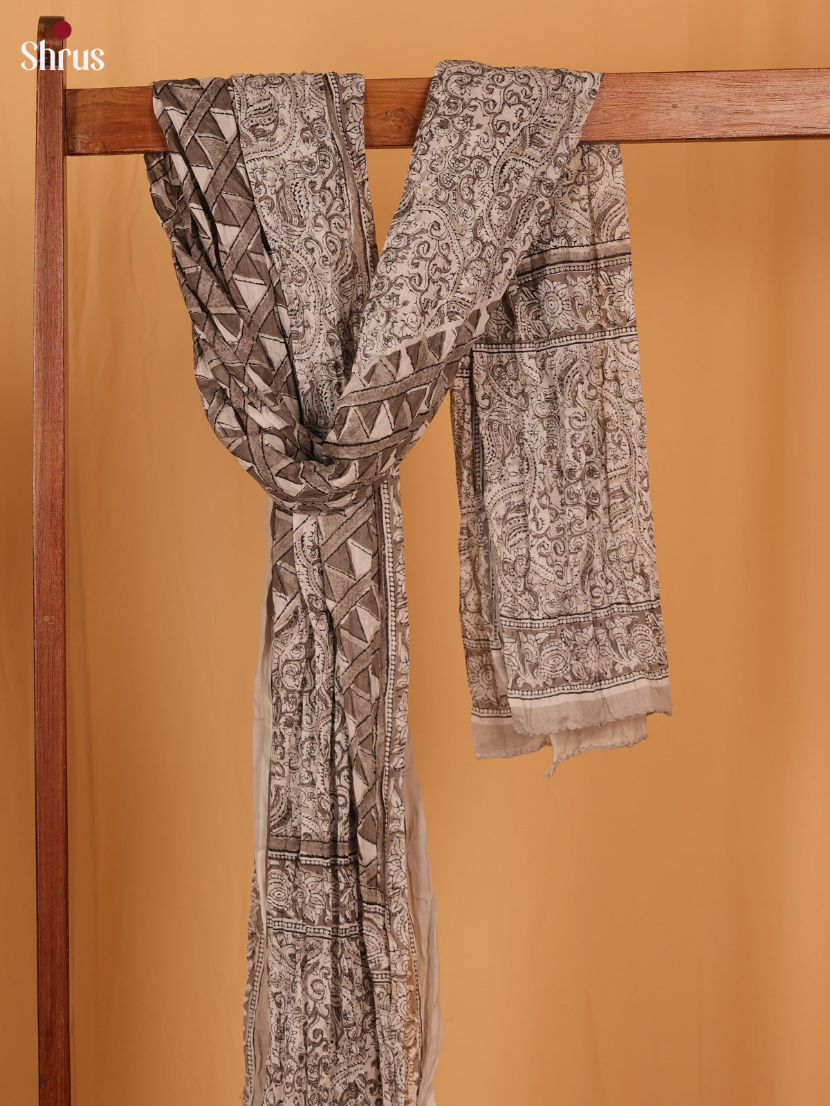 Grey Geometric Cotton Dupatta