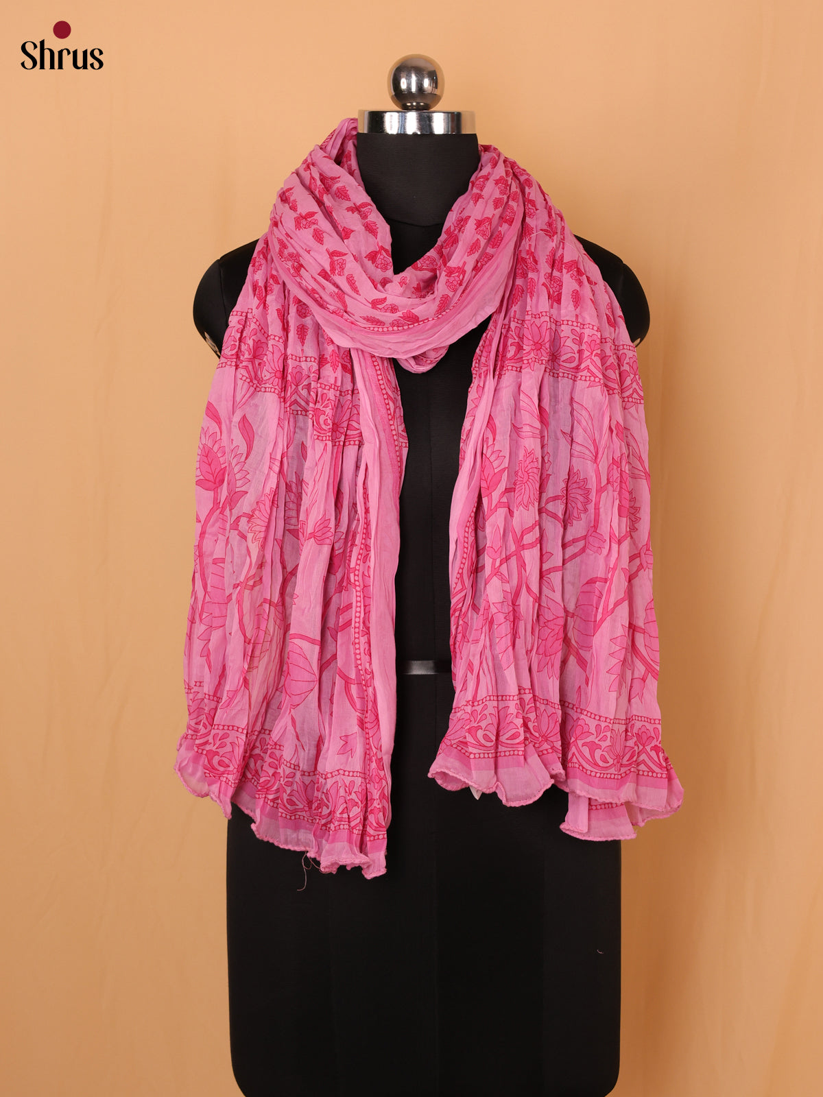 Pink Floral Print Cotton Dupatta