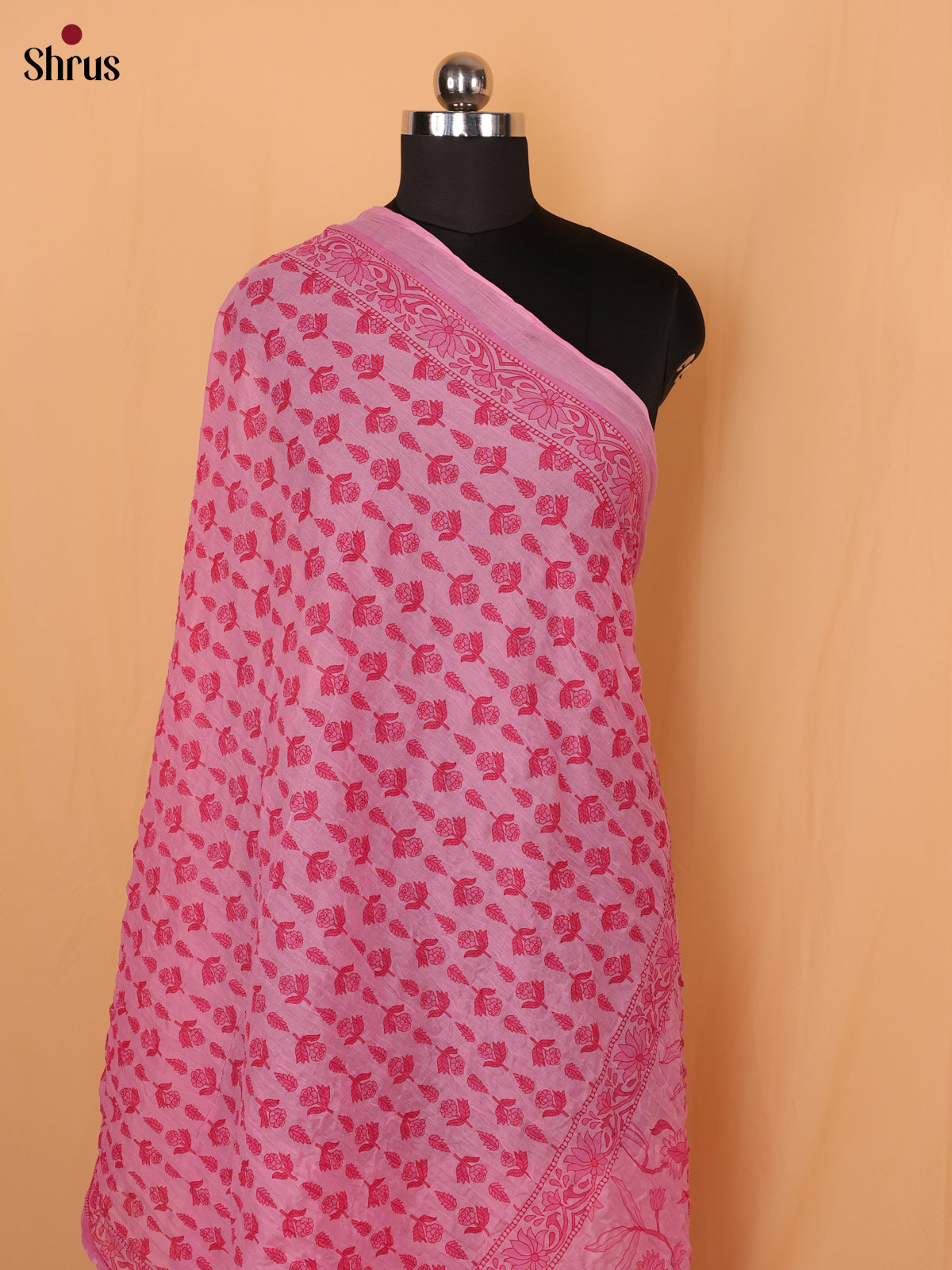 Pink Floral Print Cotton Dupatta