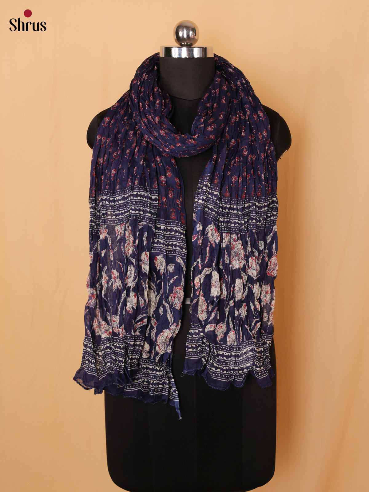 Blue Floral Print Cotton Dupatta