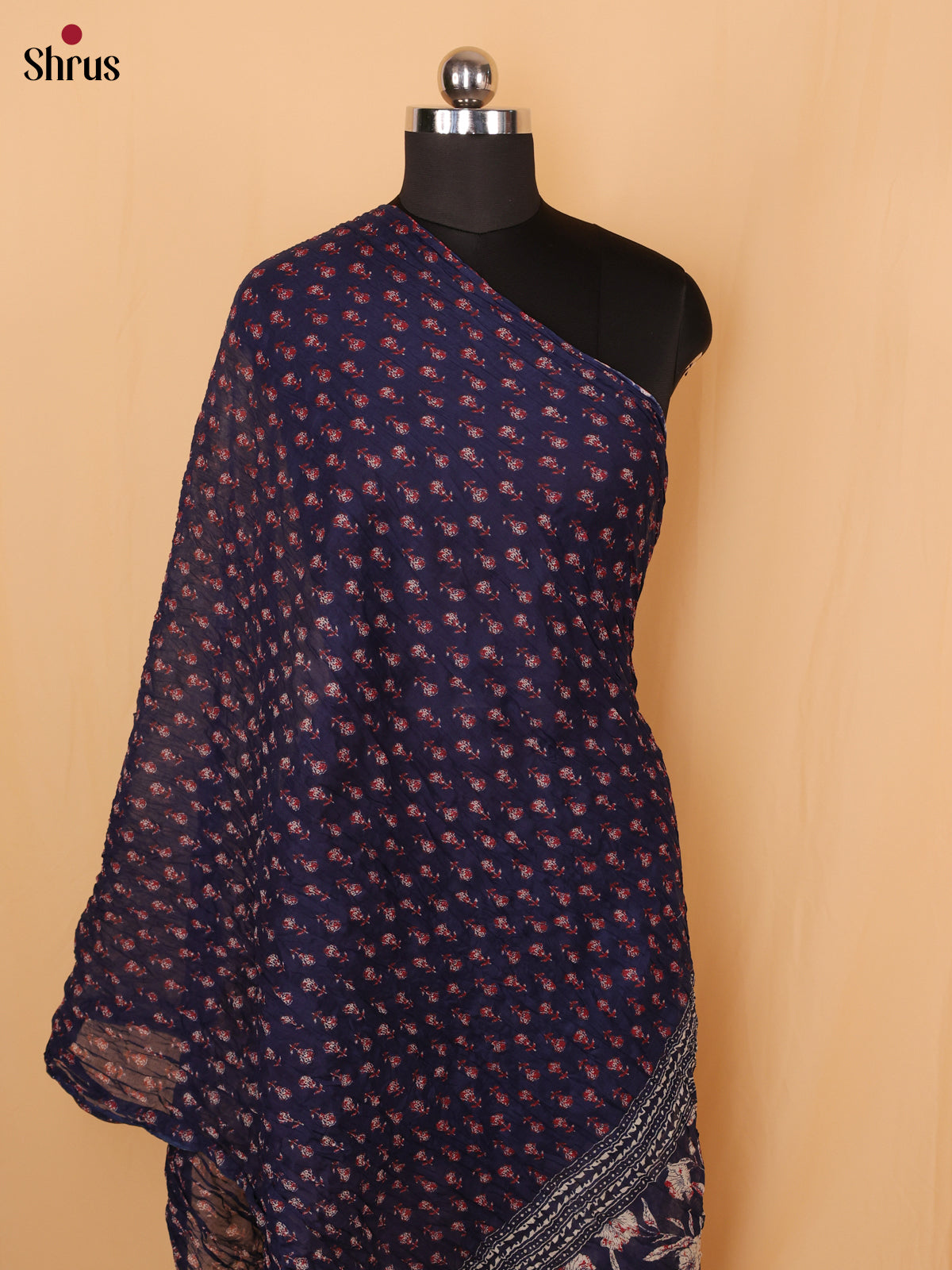 Blue Floral Print Cotton Dupatta