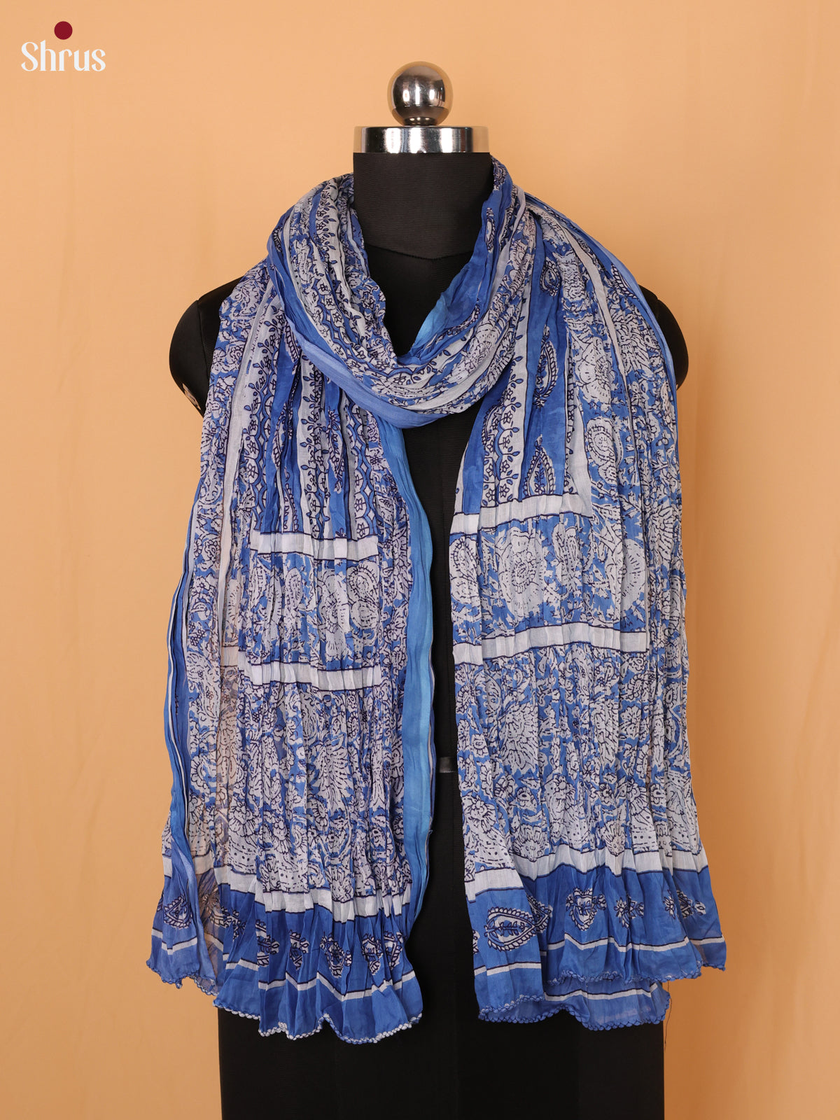 Blue Floral Print Cotton Dupatta