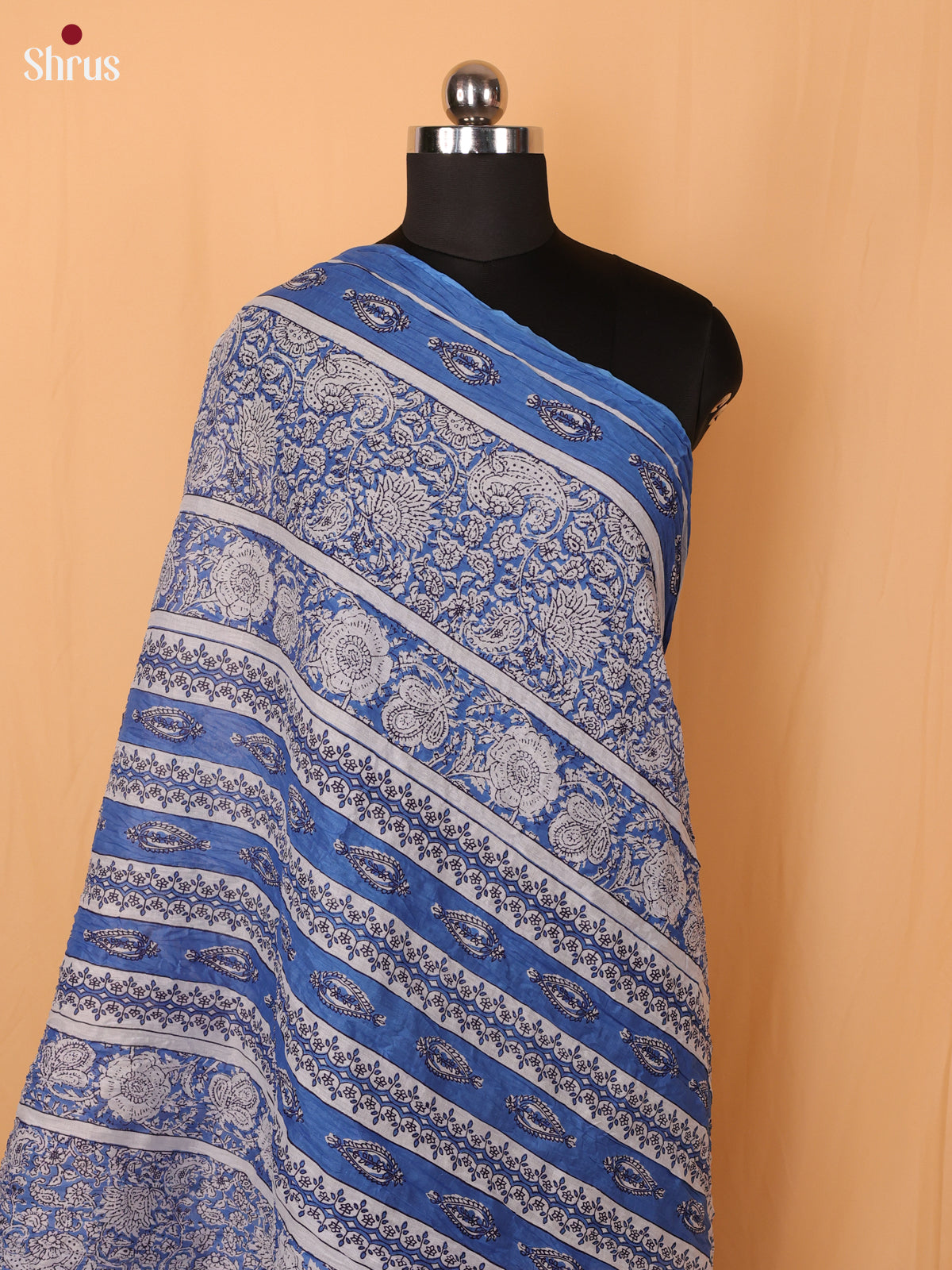 Blue Floral Print Cotton Dupatta