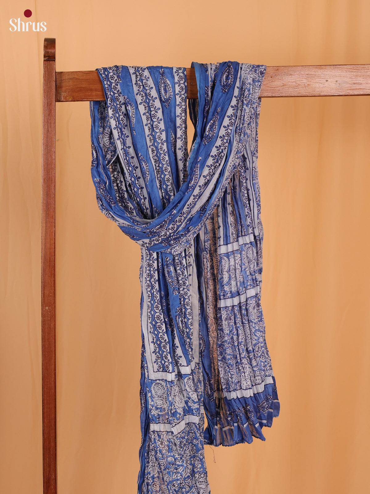 Blue Floral Print Cotton Dupatta