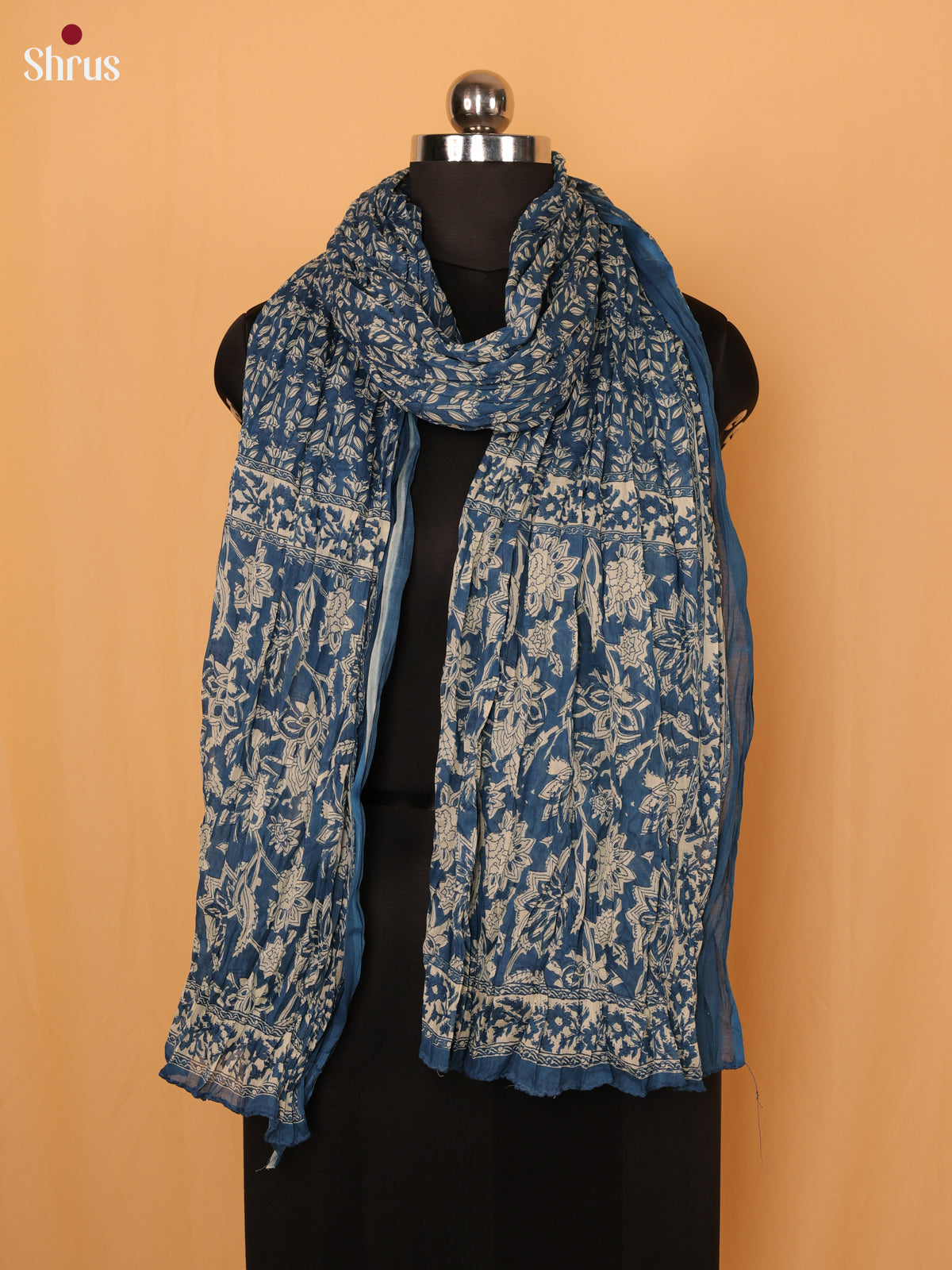 Blue Floral Print Cotton Dupatta