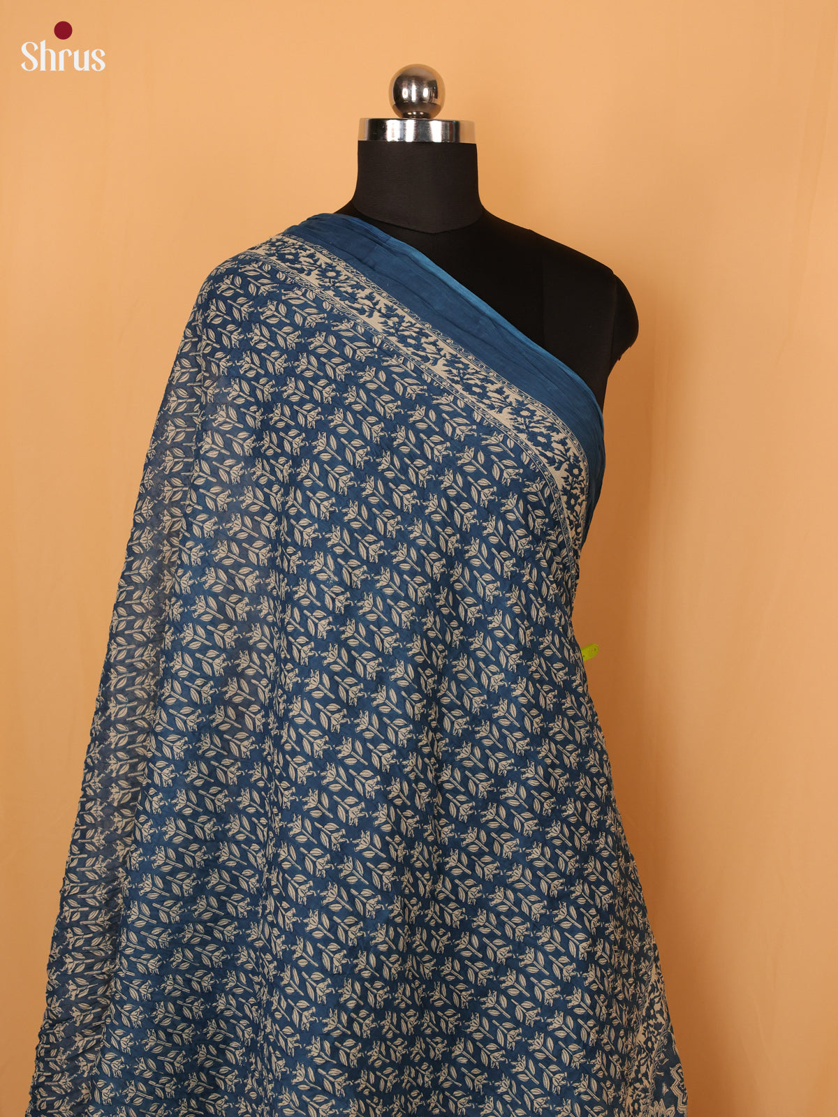 Blue Floral Print Cotton Dupatta