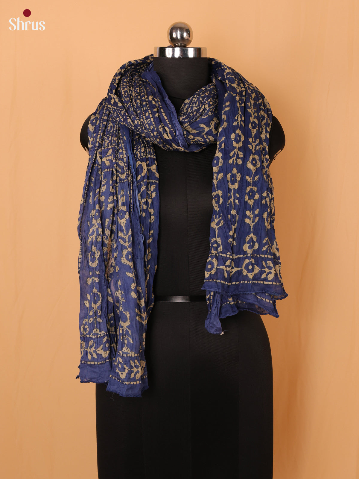 Blue Floral Print Cotton Dupatta