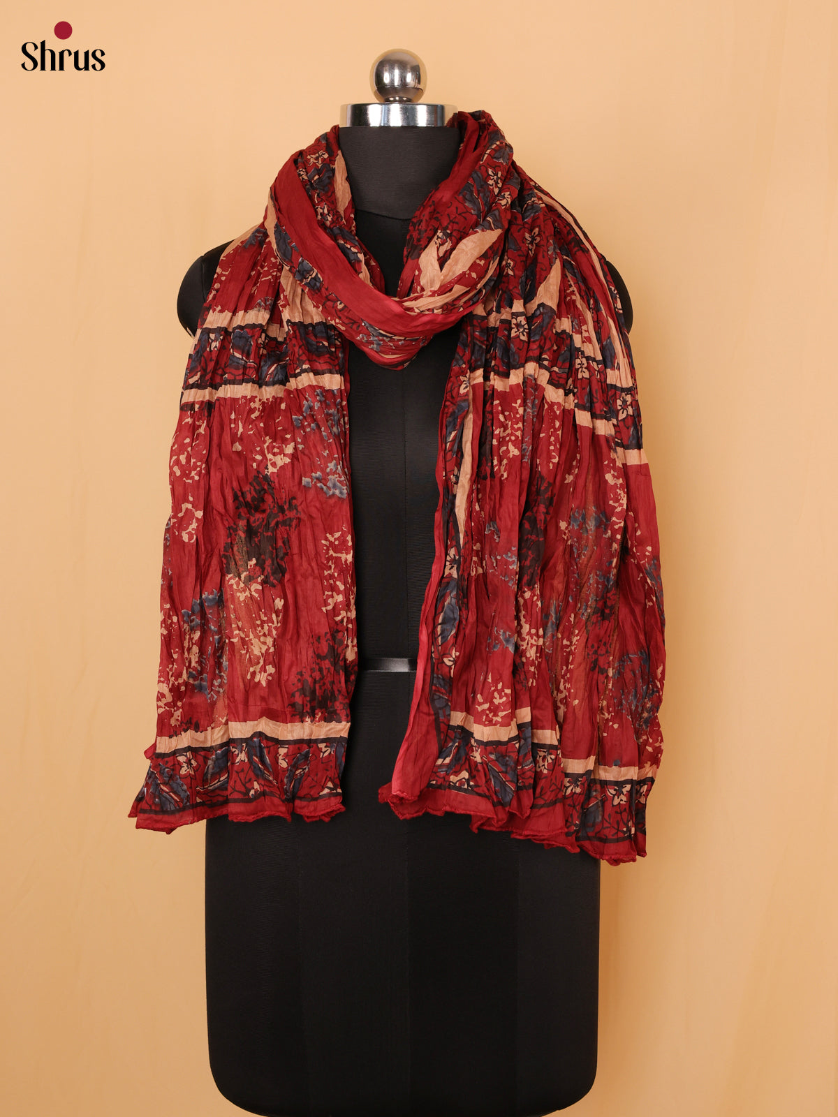 Maroon Floral Print Cotton Dupatta