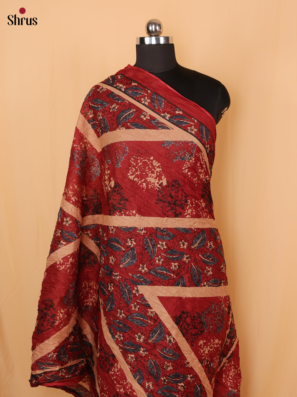 Maroon Floral Print Cotton Dupatta