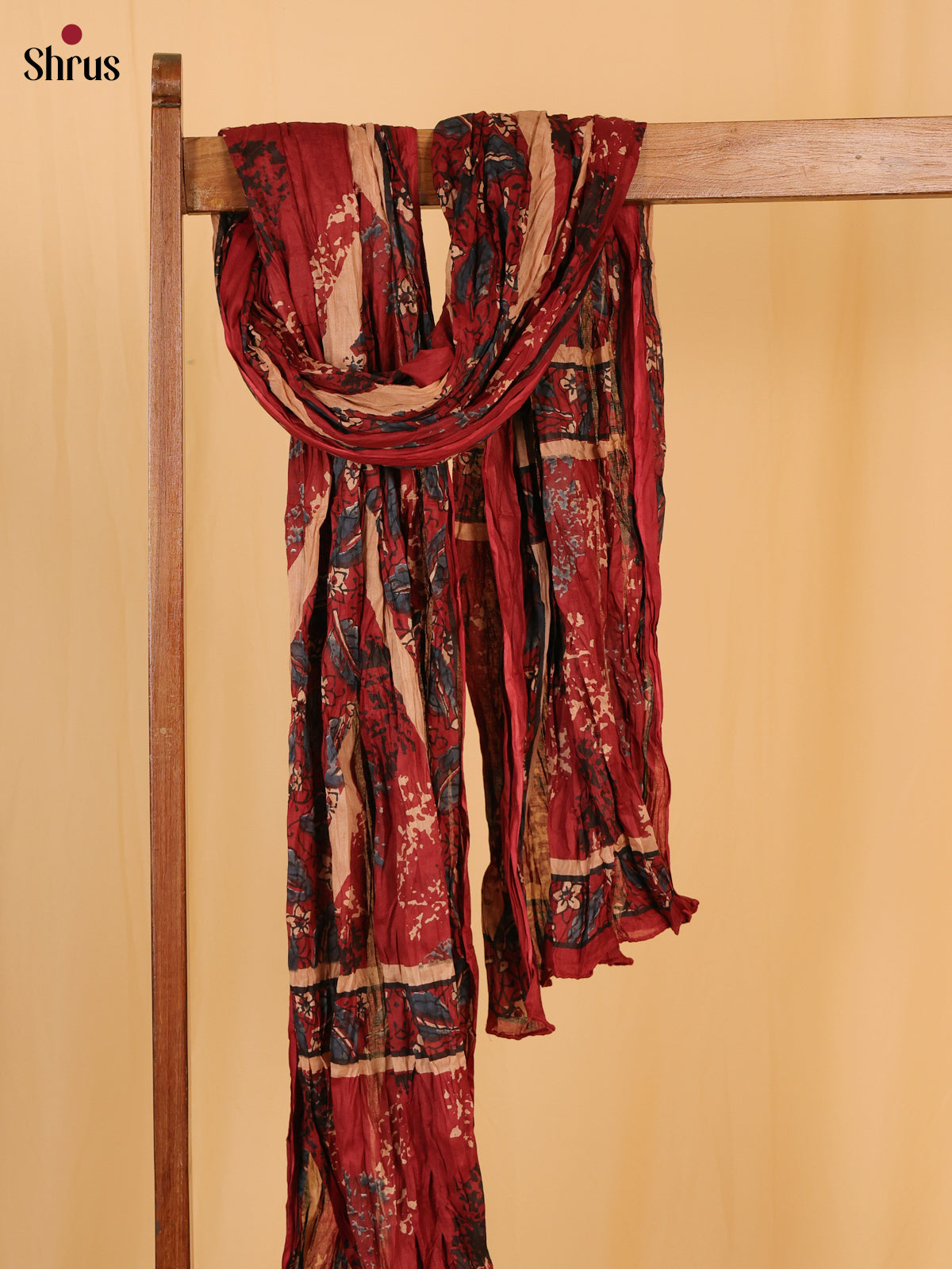 Maroon Floral Print Cotton Dupatta
