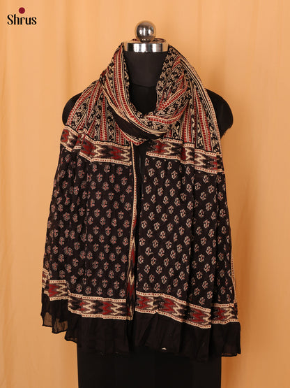 Cream With Black Floral Print Cotton Dupatta