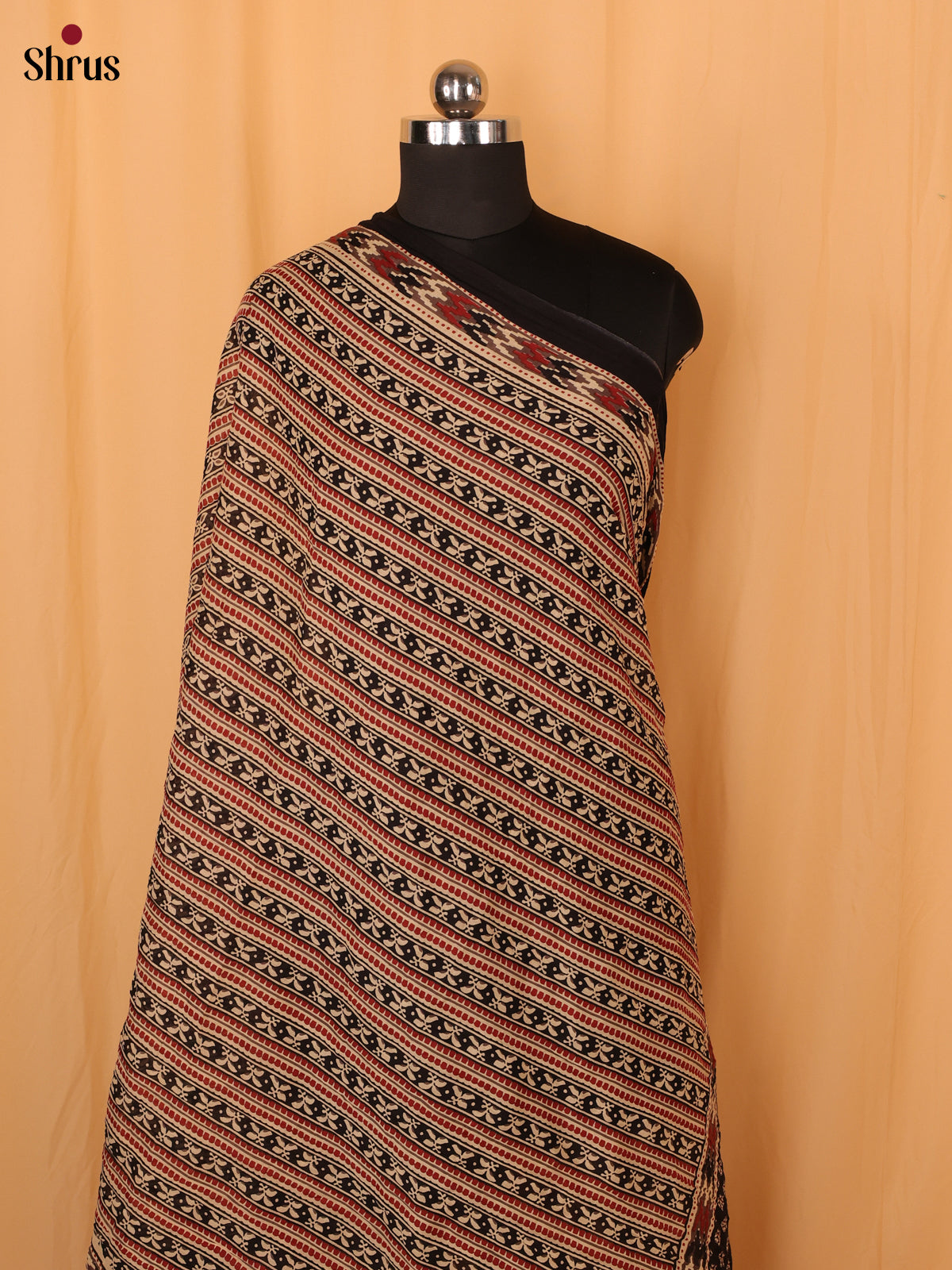 Cream With Black Floral Print Cotton Dupatta