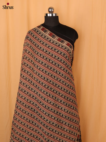 Cream With Black Floral Print Cotton Dupatta