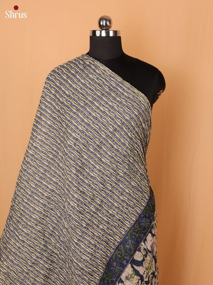 Cream With Blue Floral Print Cotton Dupatta