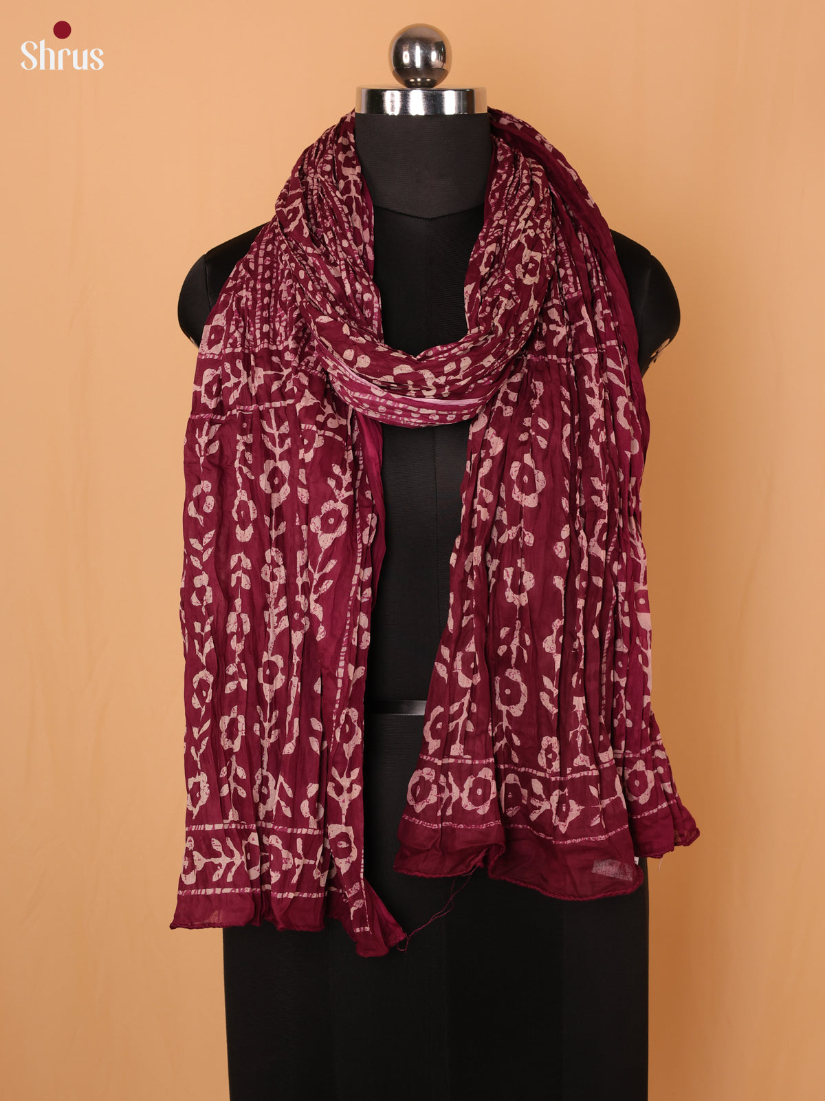 Magenta Floral Print Cotton Dupatta