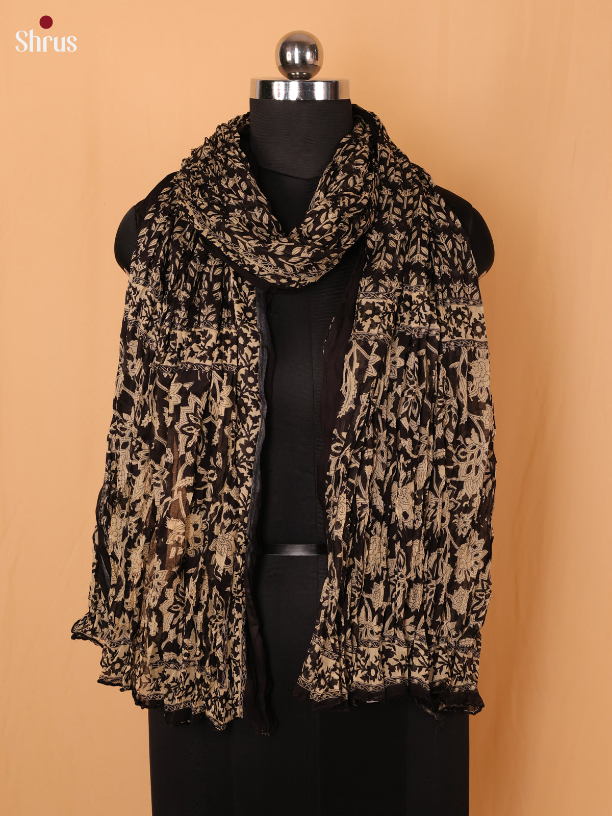 Black Floral Print Cotton Dupatta