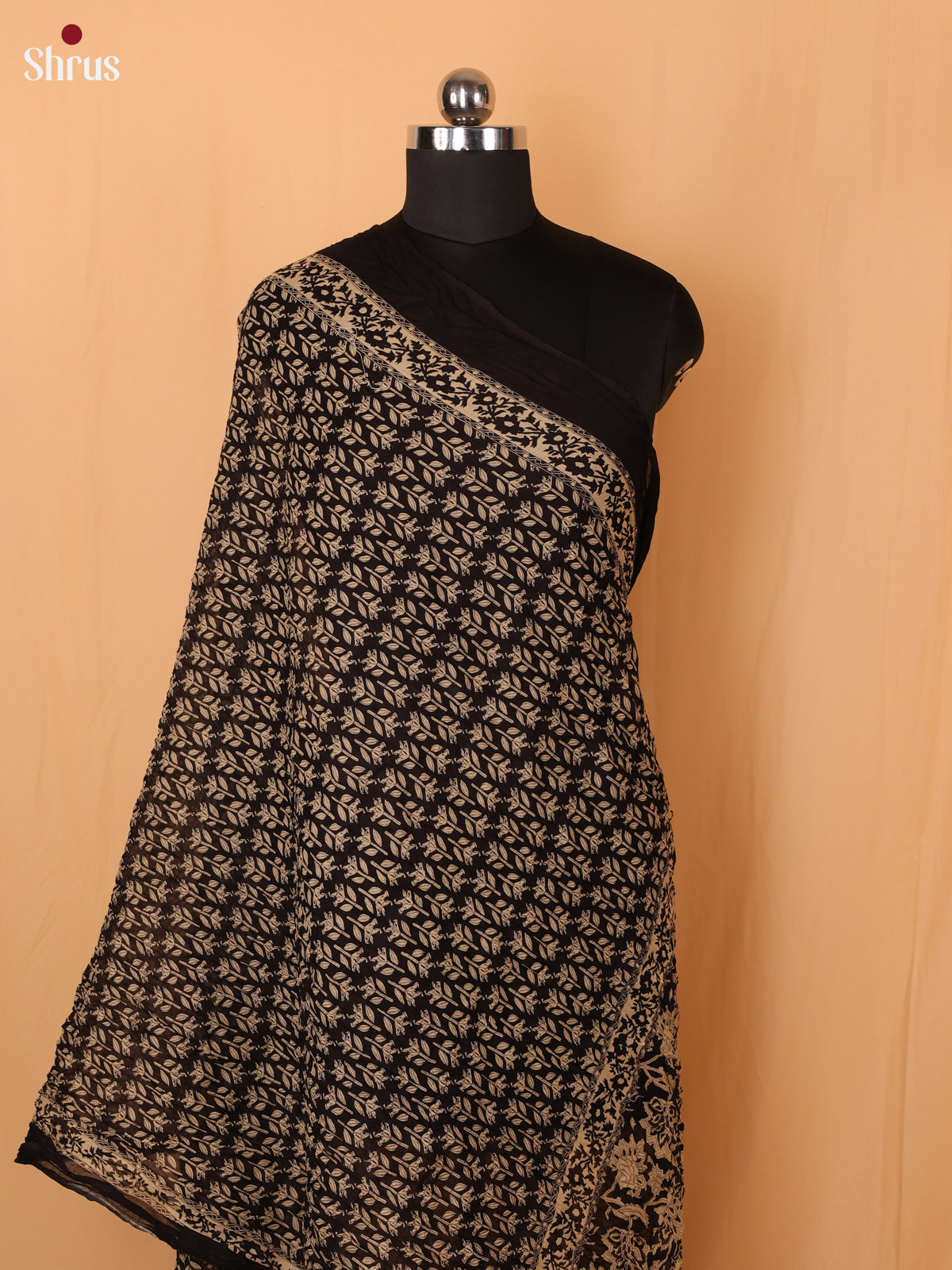 Black Floral Print Cotton Dupatta